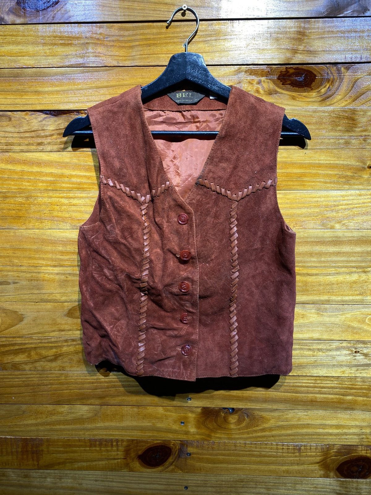 Leather BELL Suede Leather Vest - Brown Western-Style Cowhide Vest Size US S / EU 44-46 / 1 - 3 Thumbnail