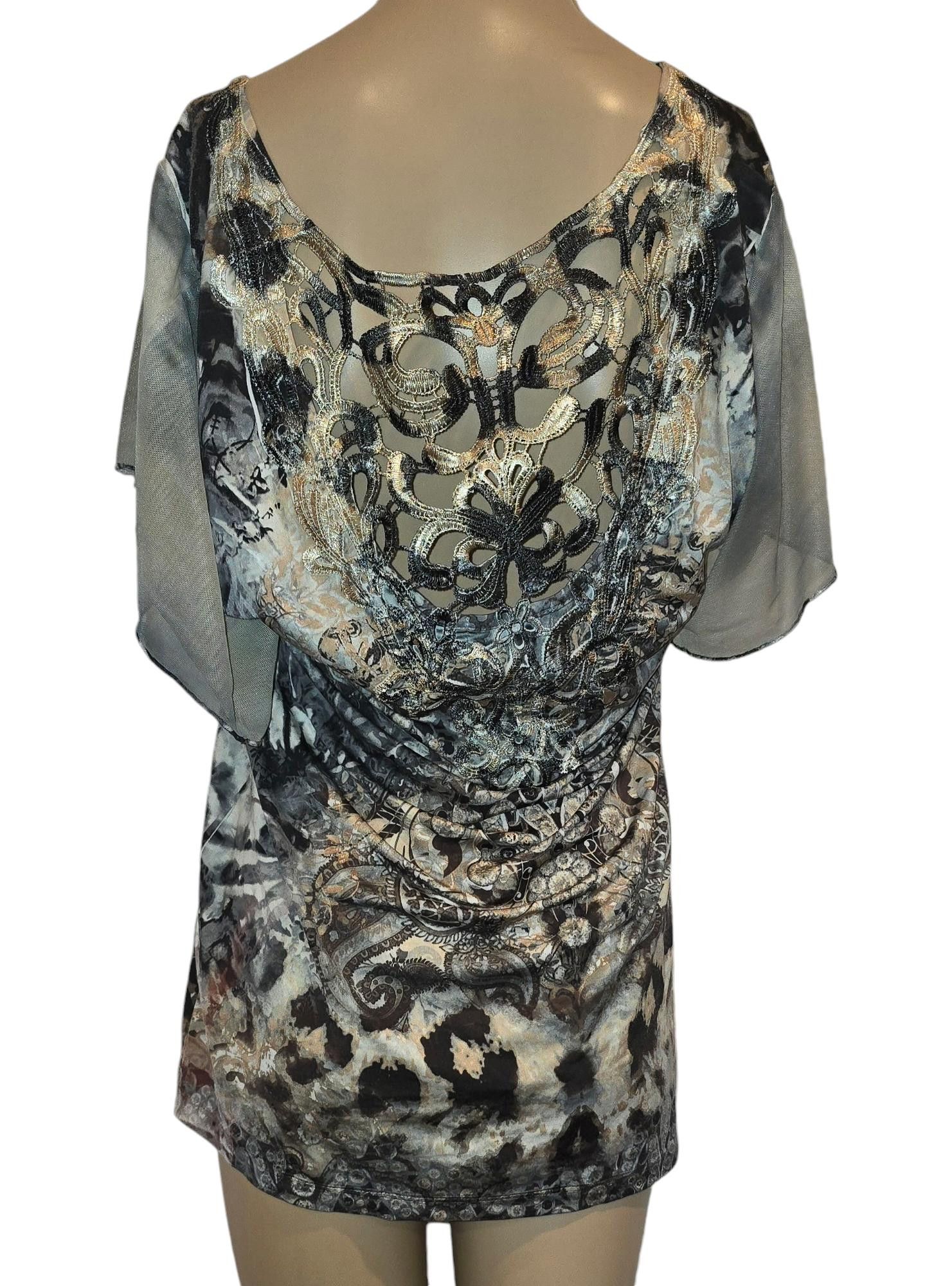 Designer Vibrant Floral Print Short Sleeve Kamono Top Size M / US 6-8 / IT 42-44 - 2 Thumbnail