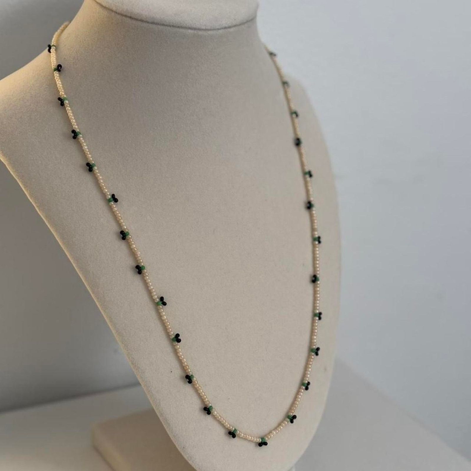 Other Cream Black Beaded Necklace Handmade Unique Elegant Jewelry Size ONE SIZE - 2 Thumbnail