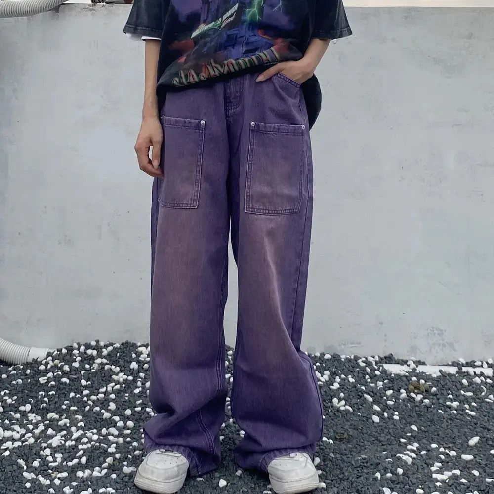 washed faded baggy cargo jeans