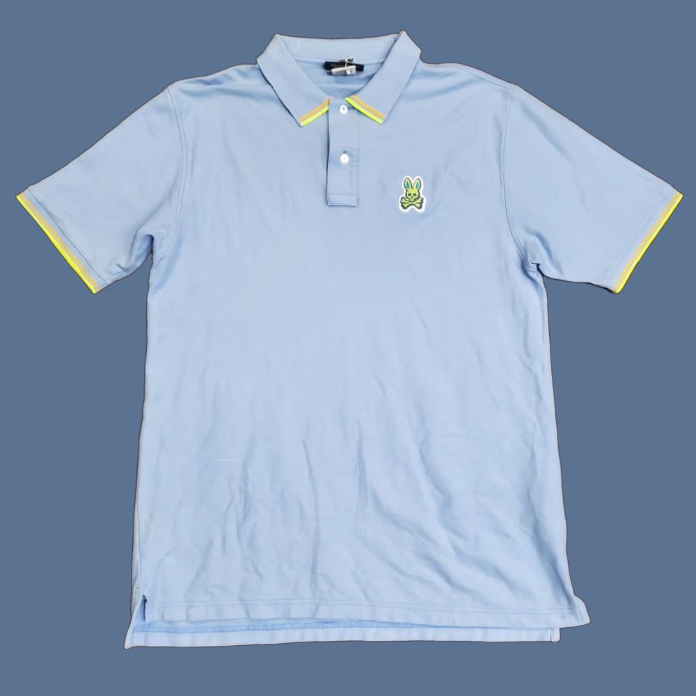 Psycho Bunny Psycho Bunny Polo Shirt Mens Large Light Blue Tipped Collar Pique Skull Logo Size US XXL / EU 58 / 5 - 1 Thumbnail