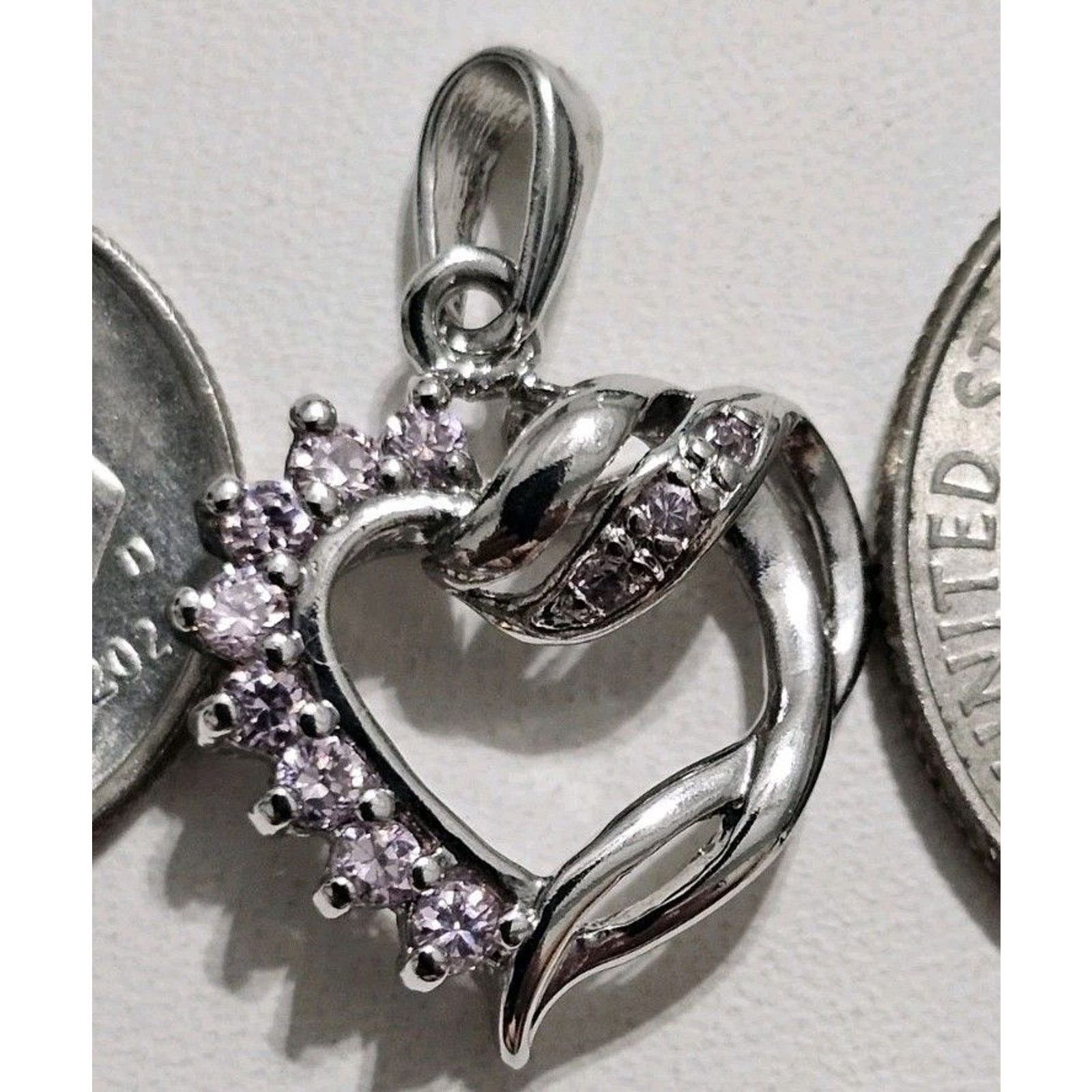 Other Sterling Silver 925 Pink Stone Heart Pendant Charm Size ONE SIZE - 7 Thumbnail