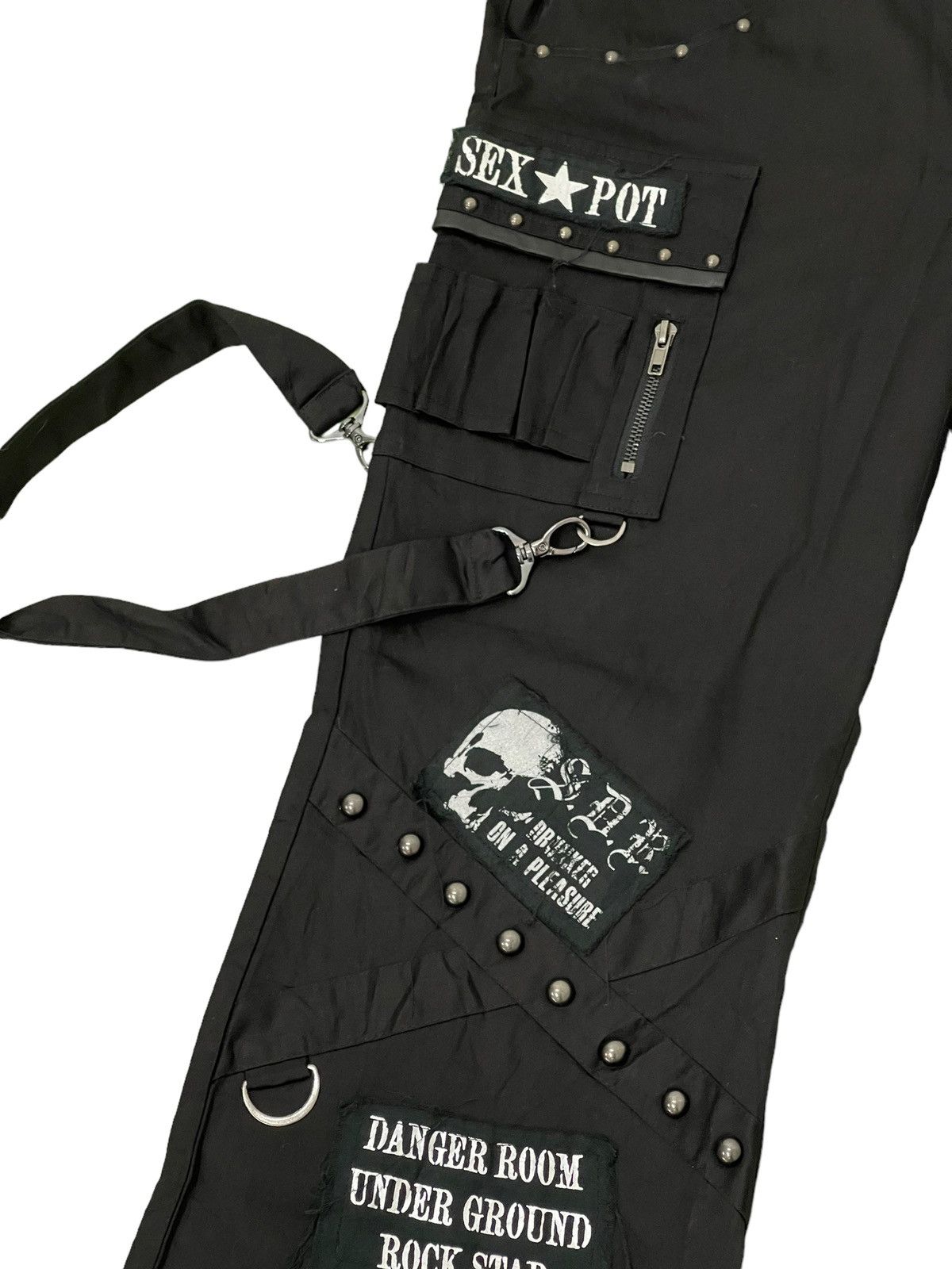 Japanese Brand Wide Leg Cargo Sex Pot Revenge Pant Punk Black Patches 6🟦5 Size US 32 / EU 48 - 6 Thumbnail
