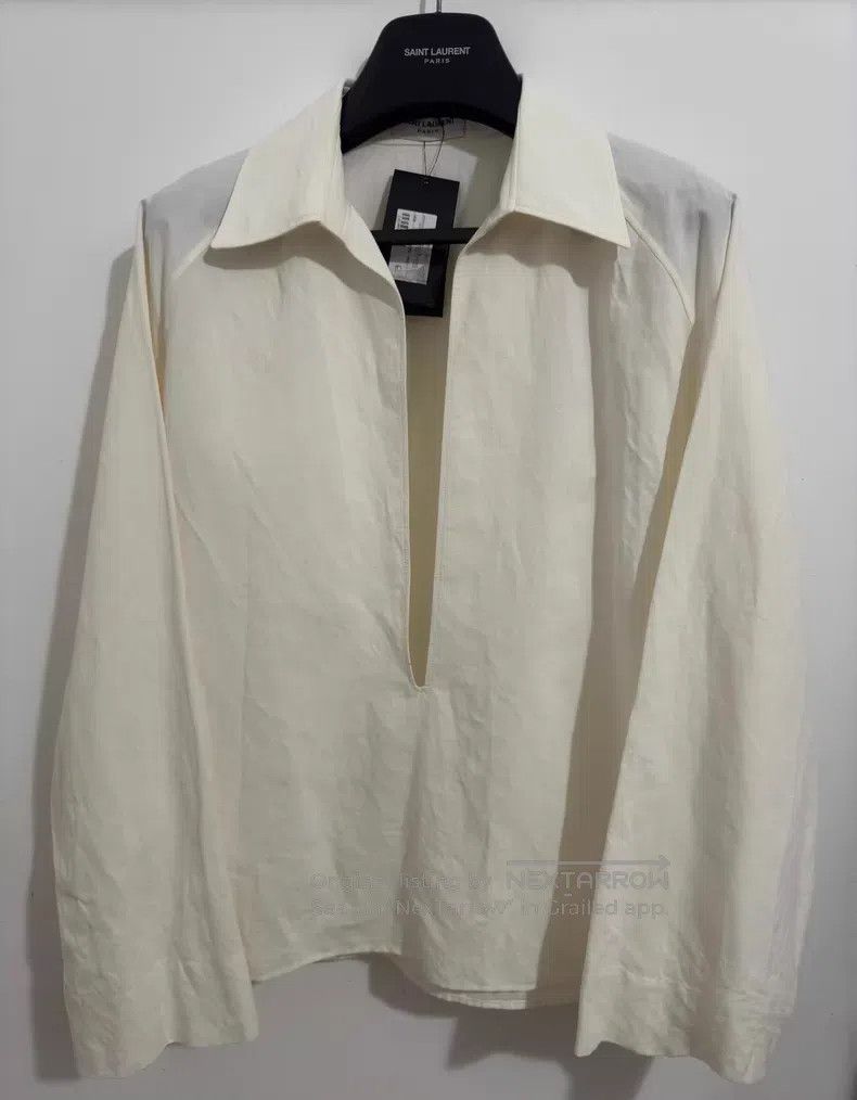 Saint Laurent Paris Saint Laurent Paris Linen Blend Beige Deep V Neck Shirt Size XS / US 0-2 / IT 36-38 - 1 Thumbnail