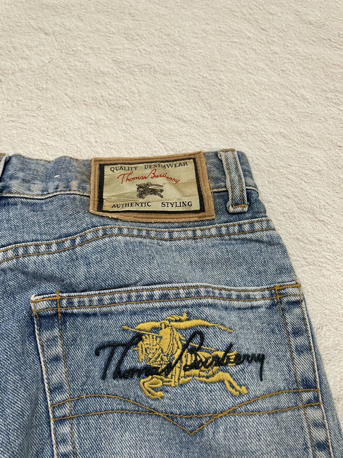 If Six Was Nine 2000s Thomas Burberry Blue Denim Embroidered Y2K Size US 29 - 5 Thumbnail