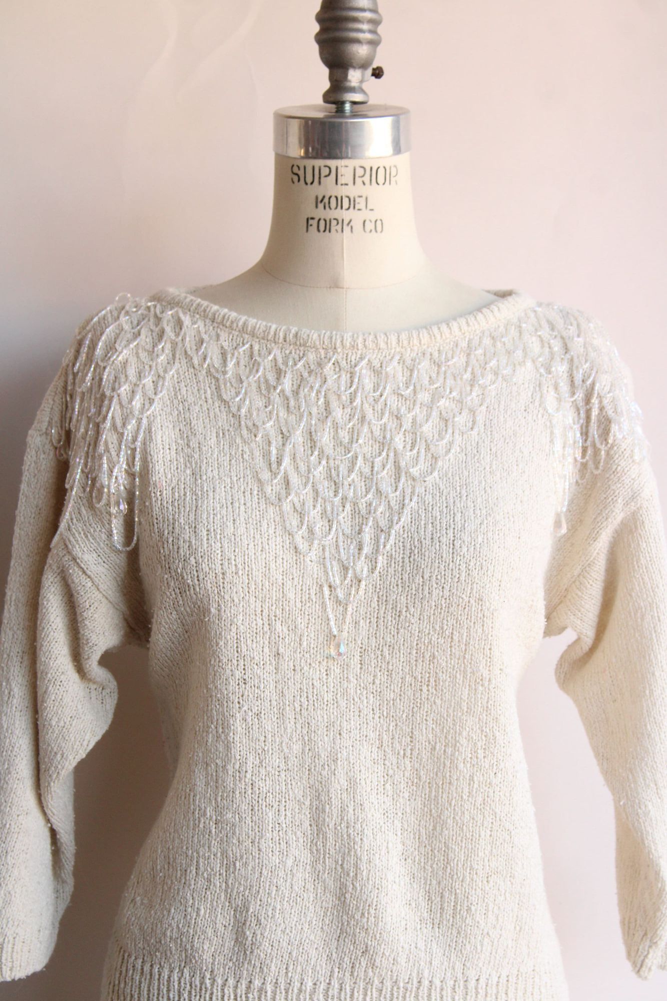 Vintage Vintage 1980s Sweater, Bonnie Boerer Ivory Pullover with Fri Size S / US 4 / IT 40 - 3 Thumbnail