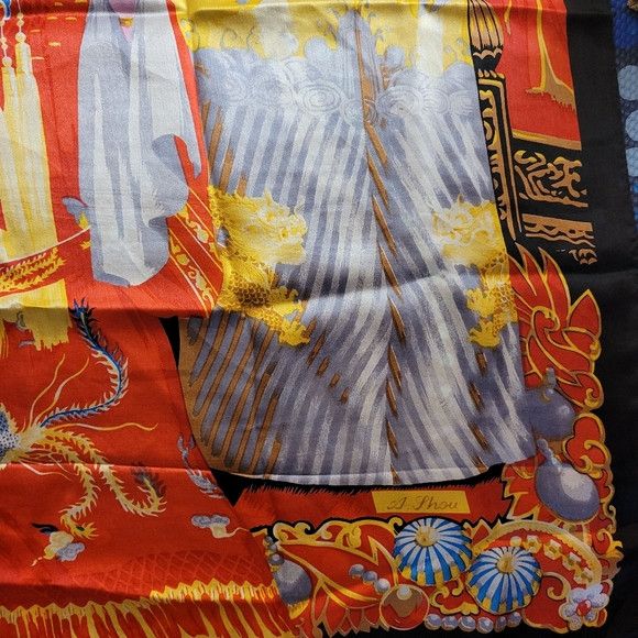 Other Thai Silk Large Square Scarf Red Black 100% Silk 32.5x32.5" Size ONE SIZE - 4 Thumbnail