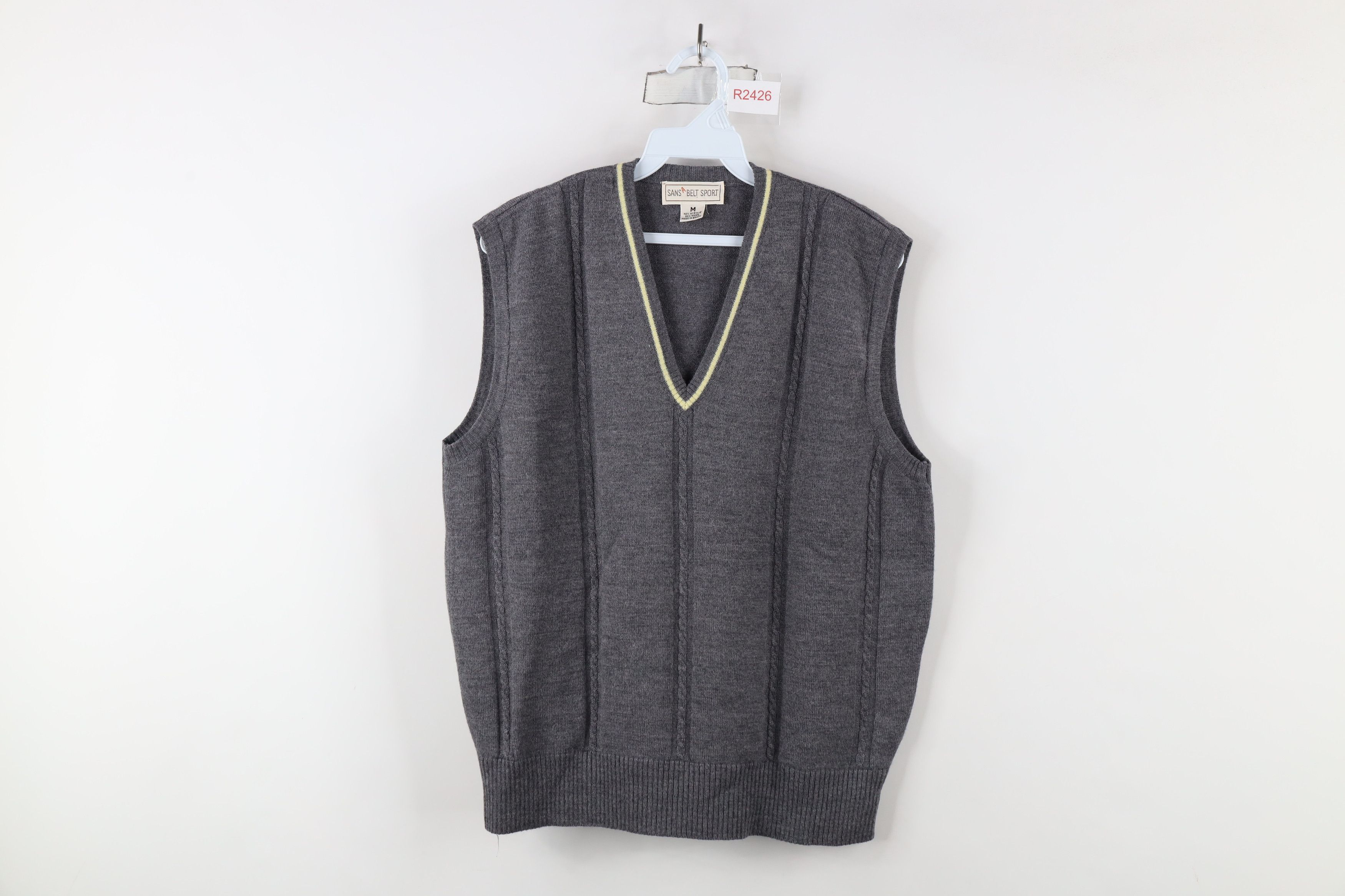 Vintage Vintage 90s Dapper Blank Cable Knit V-Neck Sweater Vest Gray Size US M / EU 48-50 / 2 - 1 Thumbnail