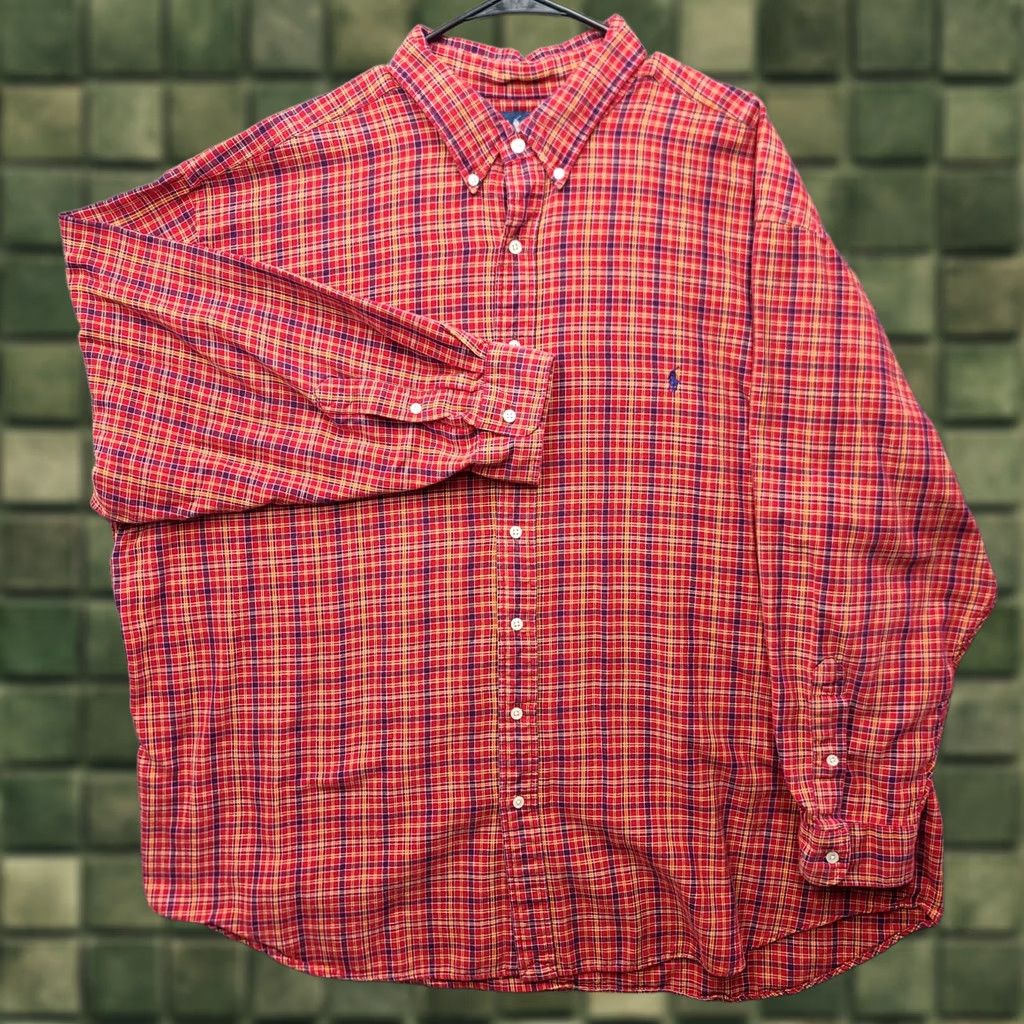 Polo Ralph Lauren VINTAGE Polo Ralph Lauren Shirt Big & Tall 3X Mens Plaid Button-Down Long Sleeve Collar Polo Pony Red/Yellow/Navy Size US XXL / EU 58 / 5 - 1 Thumbnail