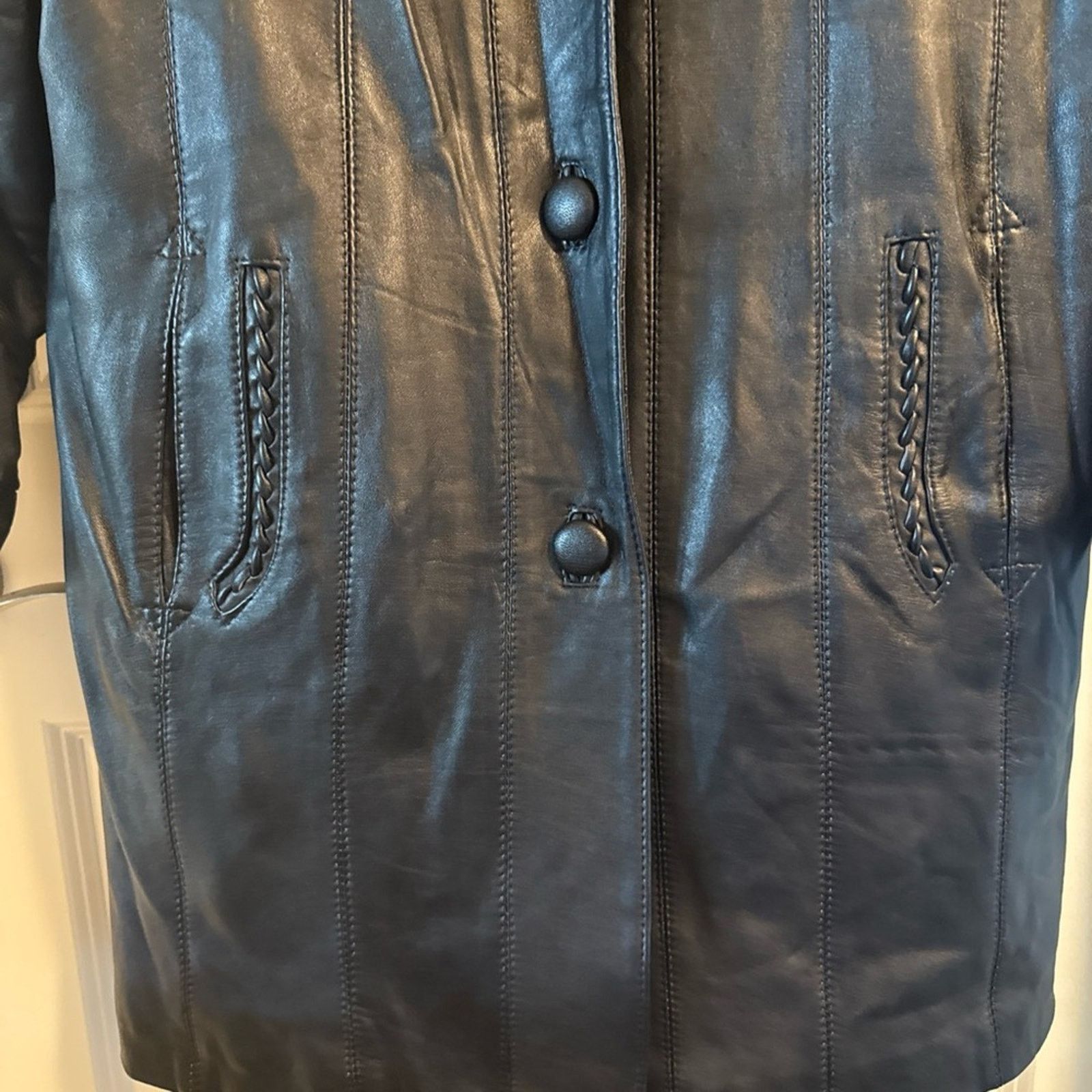 Other Vntg braided leather mid length black leather jkt Size med. Size M / US 6-8 / IT 42-44 - 4 Thumbnail