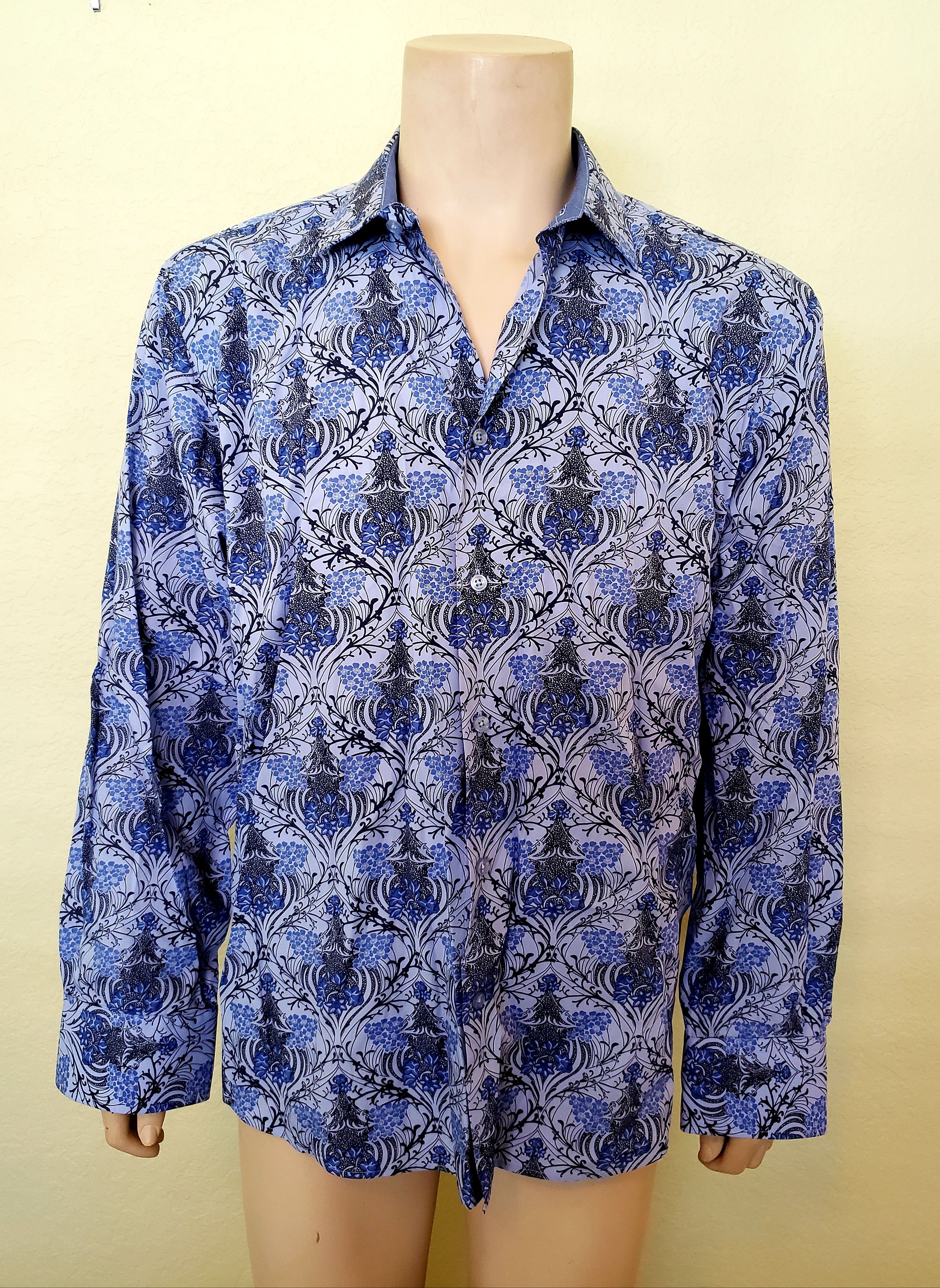 Tallia men s shirt XL blue grey print button front cotton Tallia Size US XL / EU 56 / 4 - 1 Thumbnail