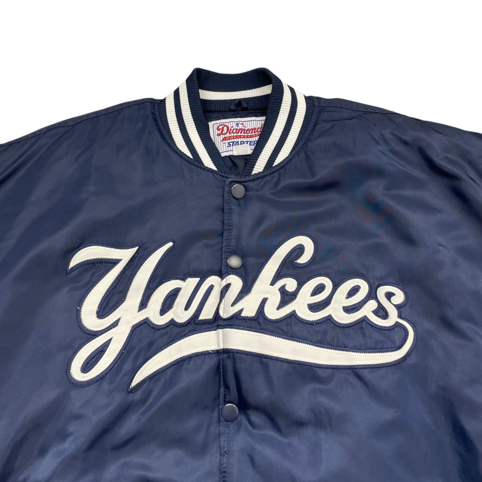 MLB VTG 90s NEW YORK YANKEES STARTER SATIN BOMBER JACKET NAVY Size US XL / EU 56 / 4 - 2 Thumbnail