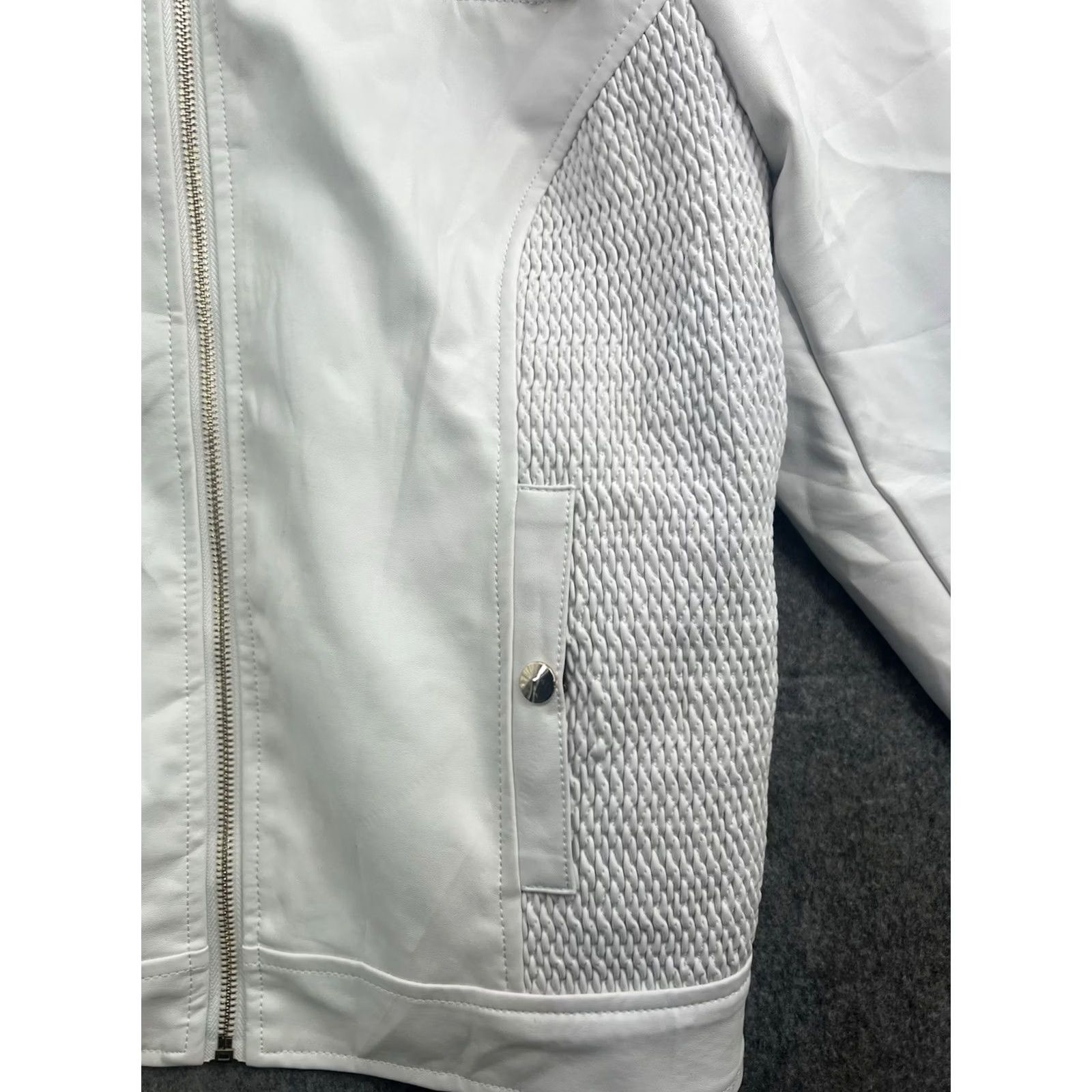 Guess GUESS Womens White Faux Leather Moto Jacket Smocked Epaulets Removable Hood S XL Size XL / US 12-14 / IT 48-50 - 4 Thumbnail
