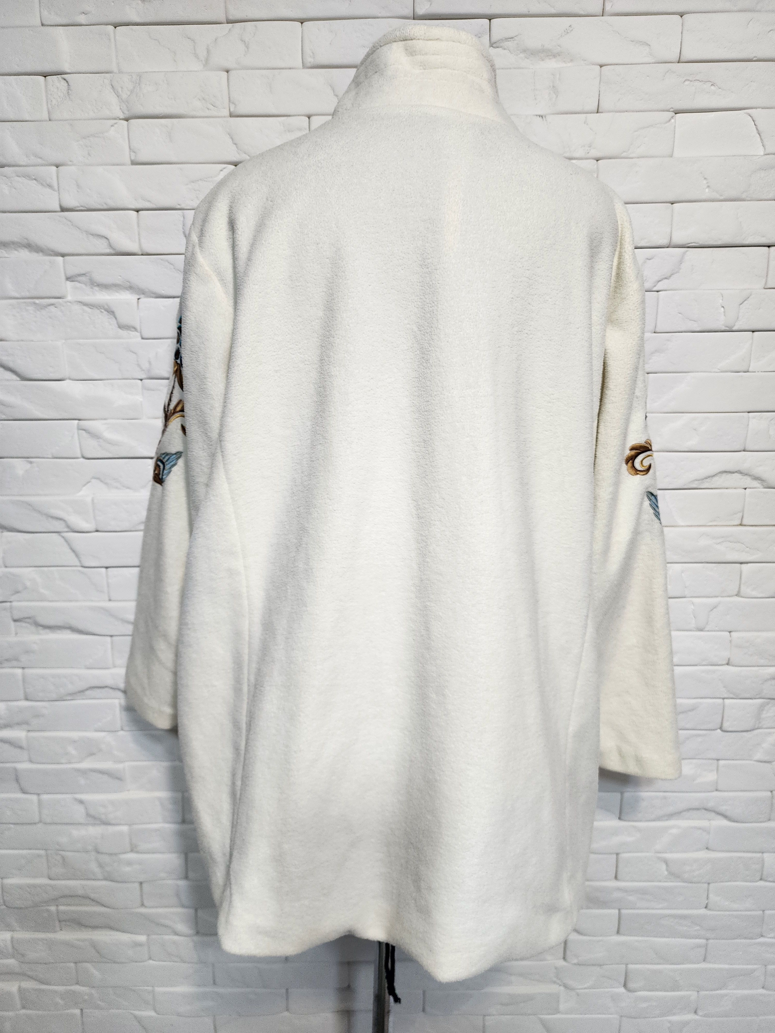 Designer Women's White Fleece Jacket. Colorful Embroidery. Size XXL / US 16-18 / IT 52-54 - 2 Thumbnail