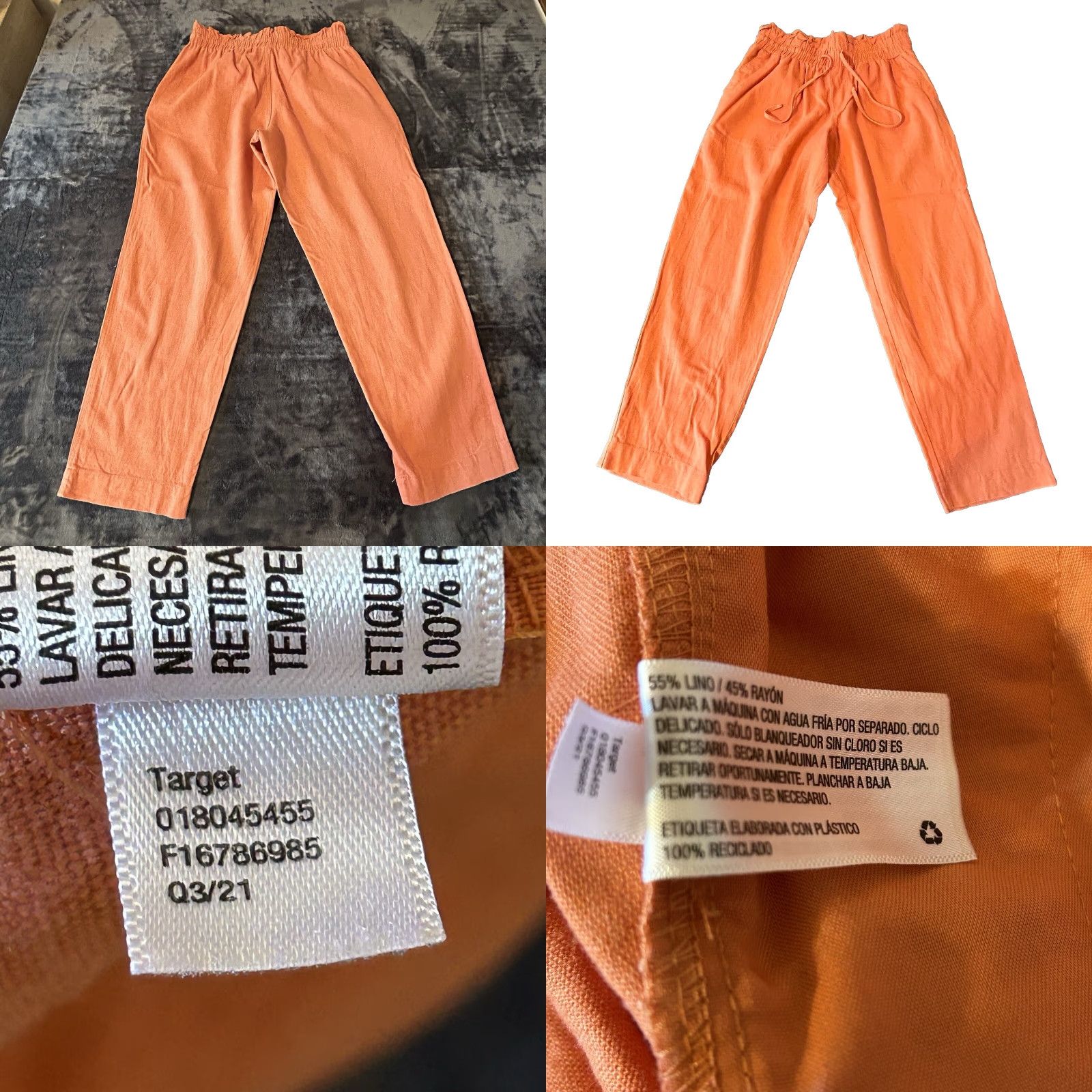 Vintage A New Day Linen Blend Pants Women M Orange Drawstring Pockets High Rise Flat Front Knit 26in Inseam 37in Seasonal Beach Bohemian 2021 Size 32" / US 10 / IT 46 - 8 Thumbnail