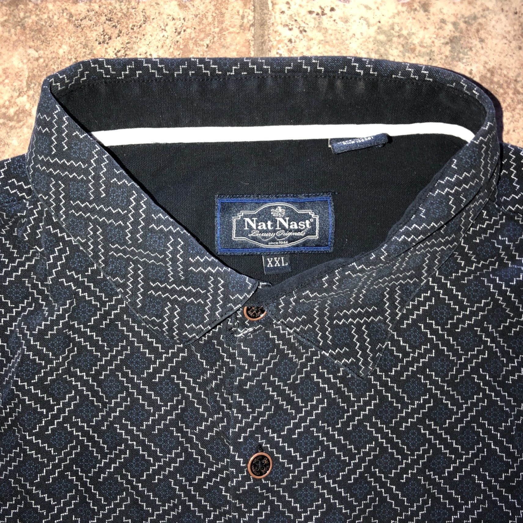 Nat Nast Nat Nast Men's Hawaiian Shirt Short Sleeve Button-Up Collared Geometric Blue 2XL Size US XXL / EU 58 / 5 - 2 Thumbnail