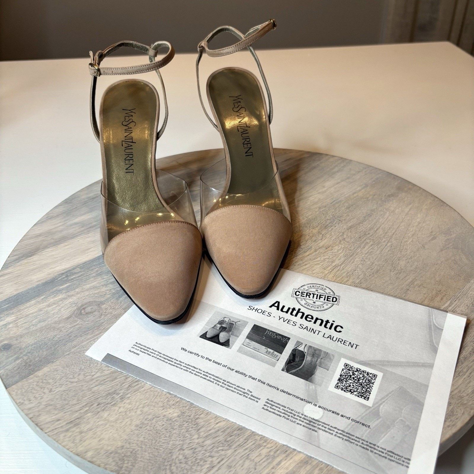 Saint Laurent Paris Saint Laurent Vintage Beige and Clear Ankle Wrap Pumps 9.5 M Size US 9.5 / IT 39.5 - 2 Thumbnail