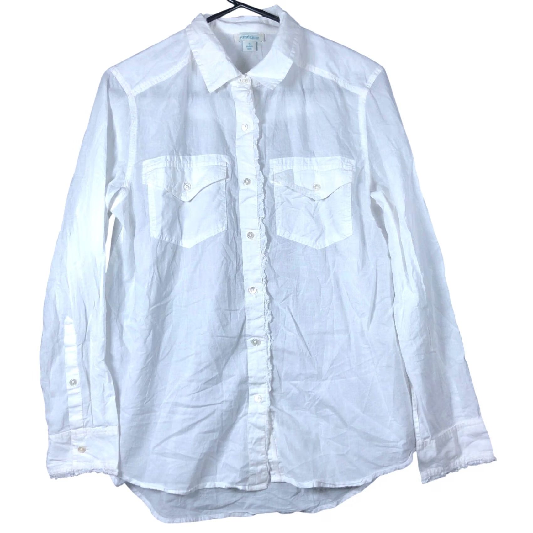 Vintage Sundance White Collared Button-Down Long Sleeve 100% Cotton S Women’s Blouse Size S / US 4 / IT 40 - 2 Thumbnail