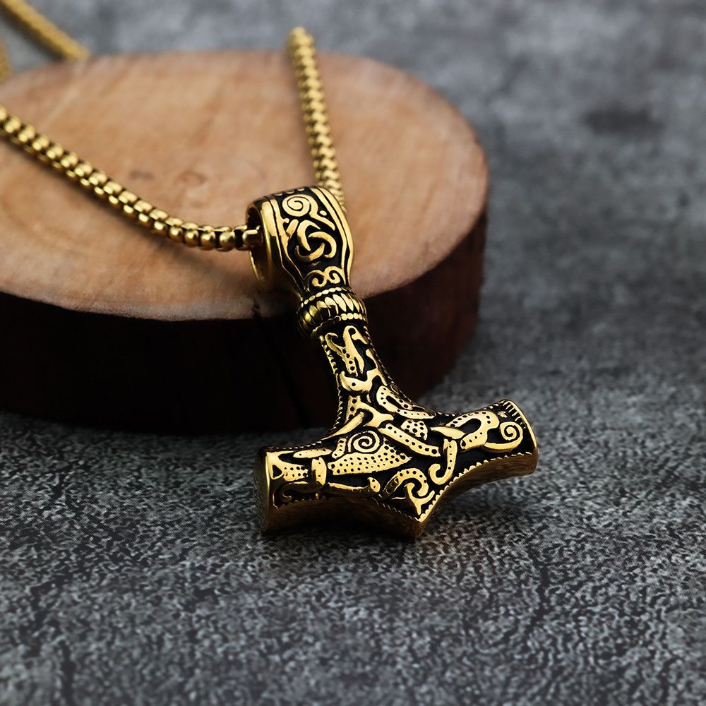 Jewelry Nordic Viking Pirates Thor's Hammer Dominant Carved Necklace Size ONE SIZE - 3 Thumbnail