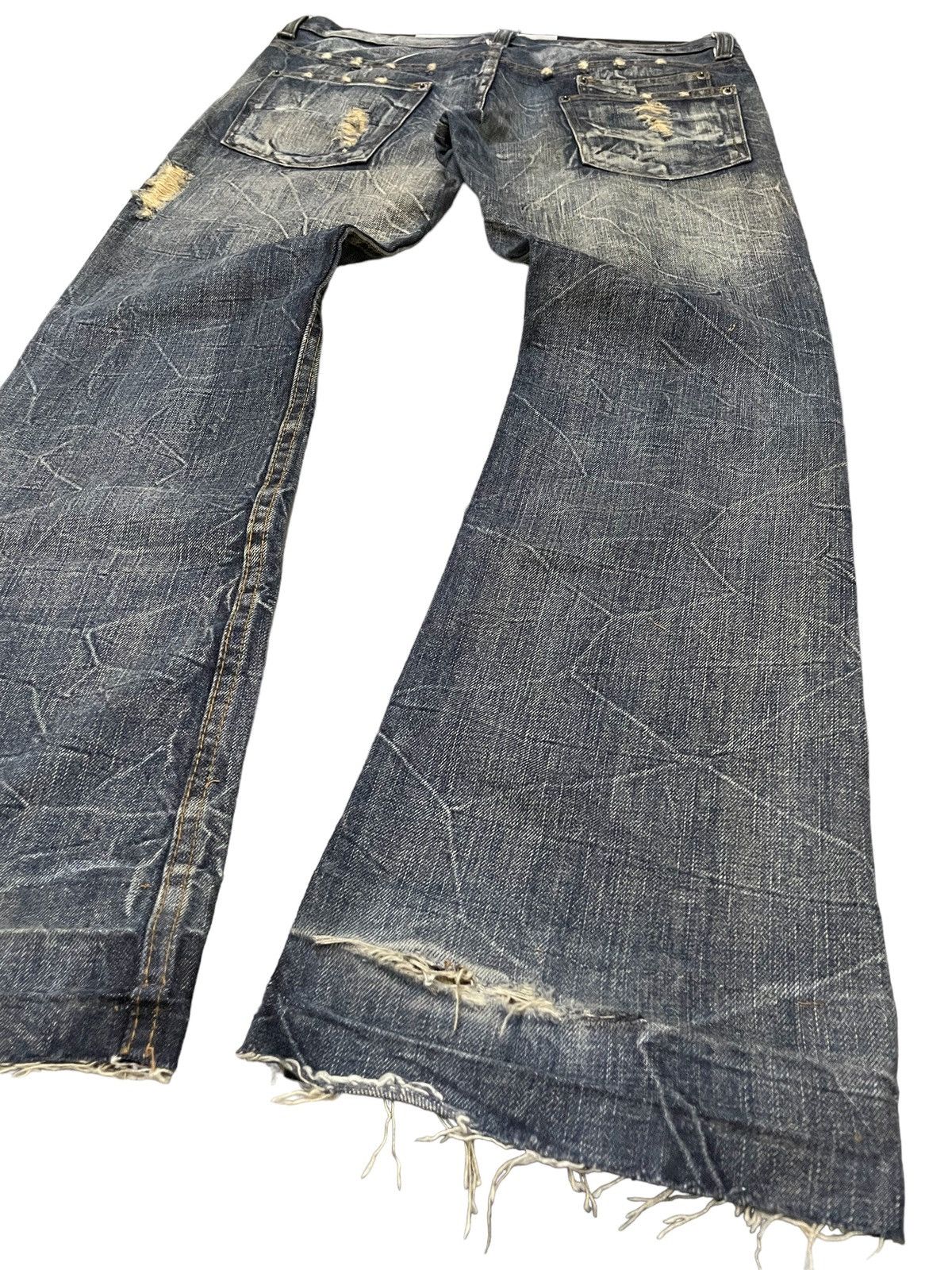 Japanese Brand × LOWBOX × Vintage KUI Japan Distressed Claw Mark Honeycomb Flared Jeans Size US 34 / EU 50 - 18 Thumbnail
