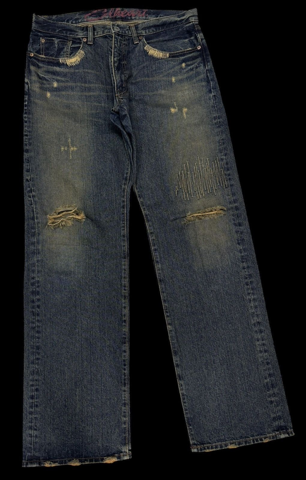 Tornado Mart GL HEART RUSTY BAGGY DISTRESSED DENIM JEANS Size US 35 - 3 Thumbnail