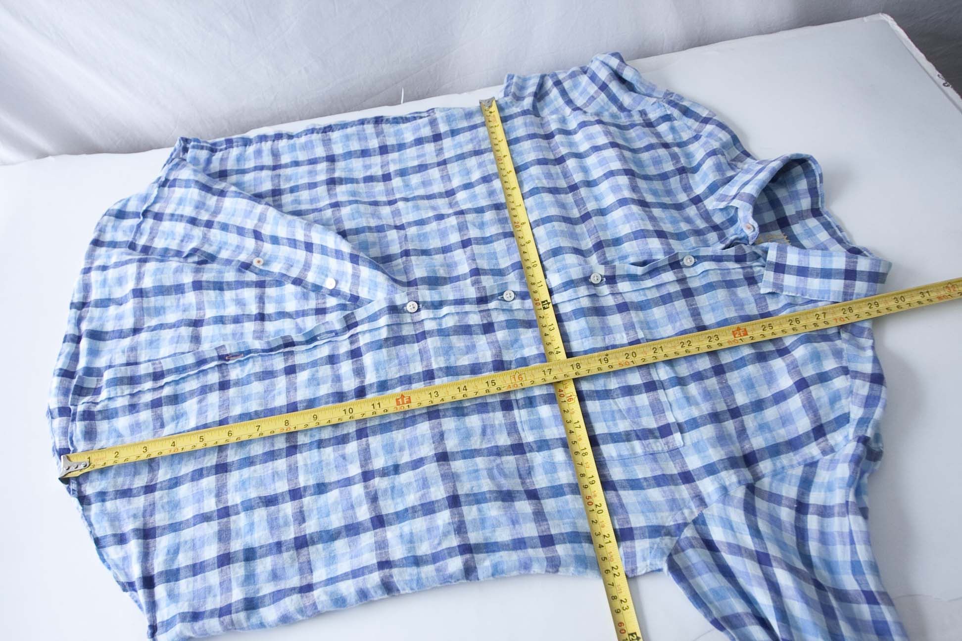 J.McLaughlin J McLaughlin Shirt 100% Linen Size L Blue Plaid Size US L / EU 52-54 / 3 - 4 Thumbnail