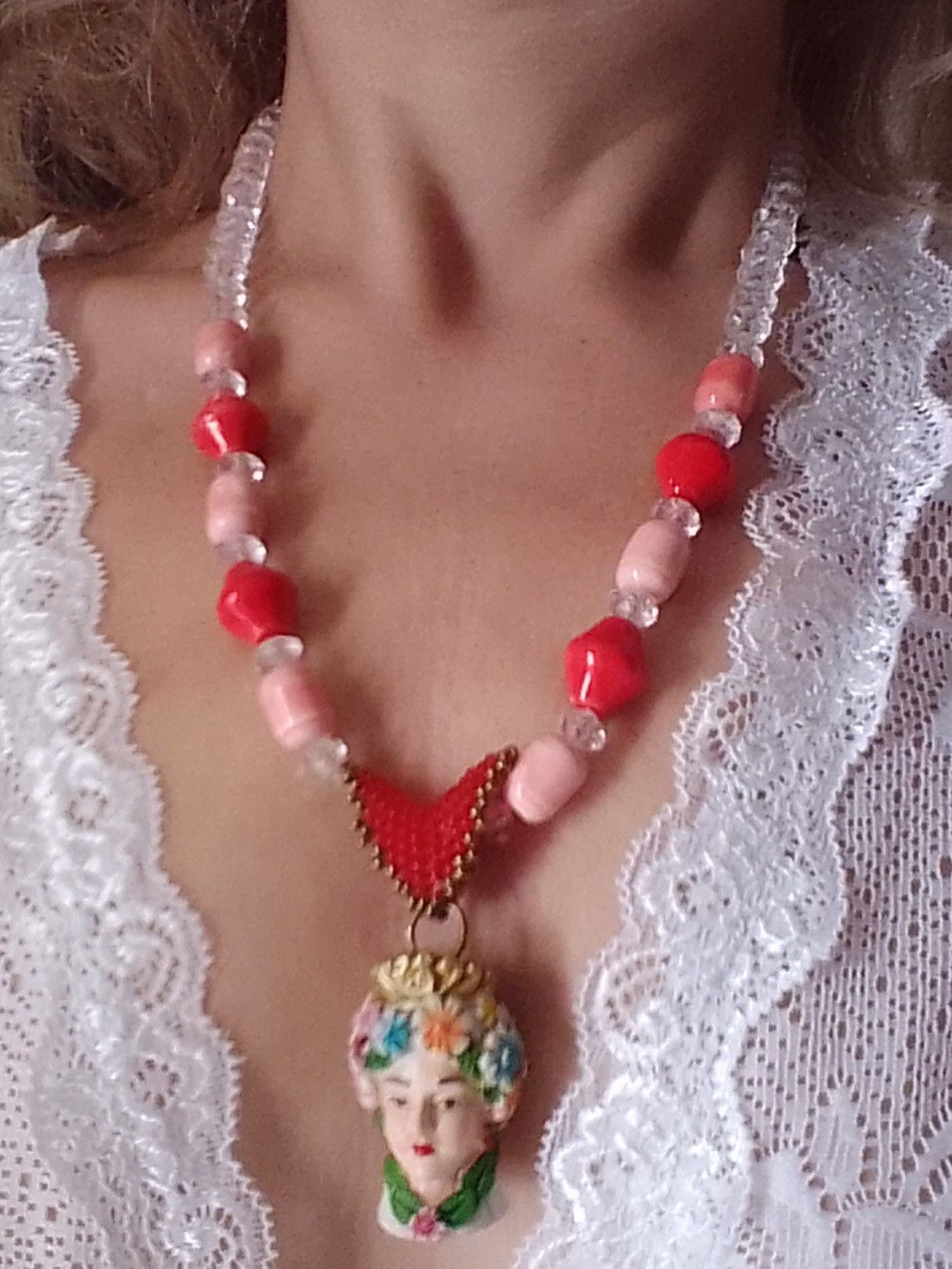 Handmade Long Sicilian Necklace with Head of Moor pendant Ceramics Size ONE SIZE - 7 Thumbnail