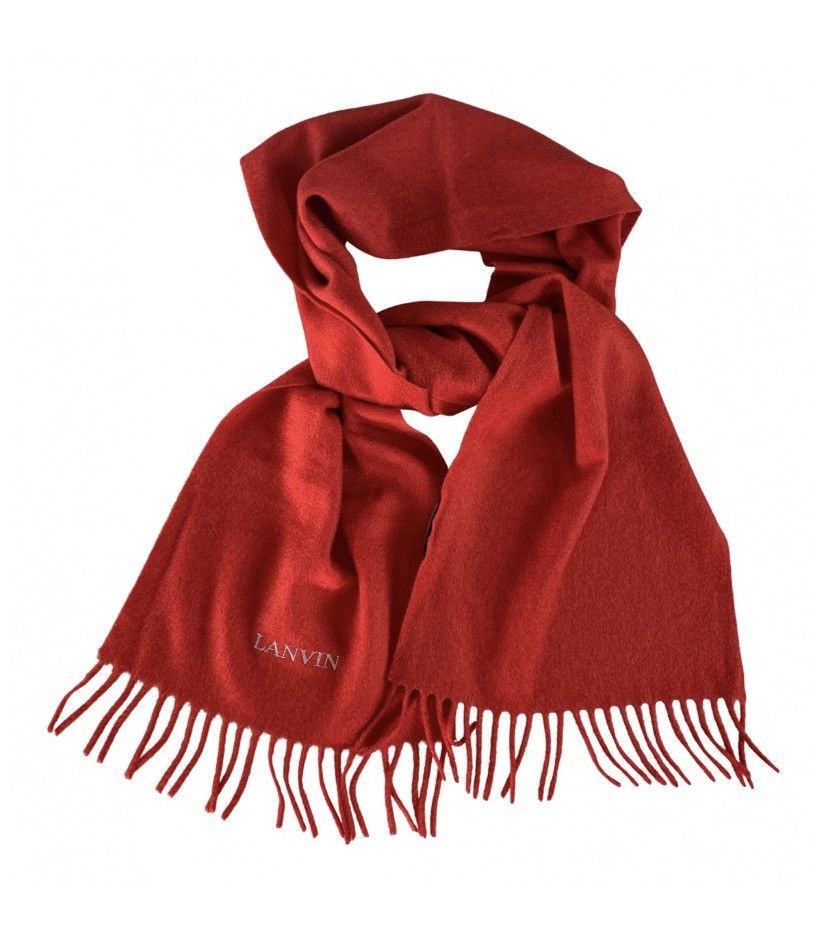 Lanvin Lanvin 🇮🇹 red cashmere fringe ends embroidered scarf NEW Size ONE SIZE - 9 Thumbnail