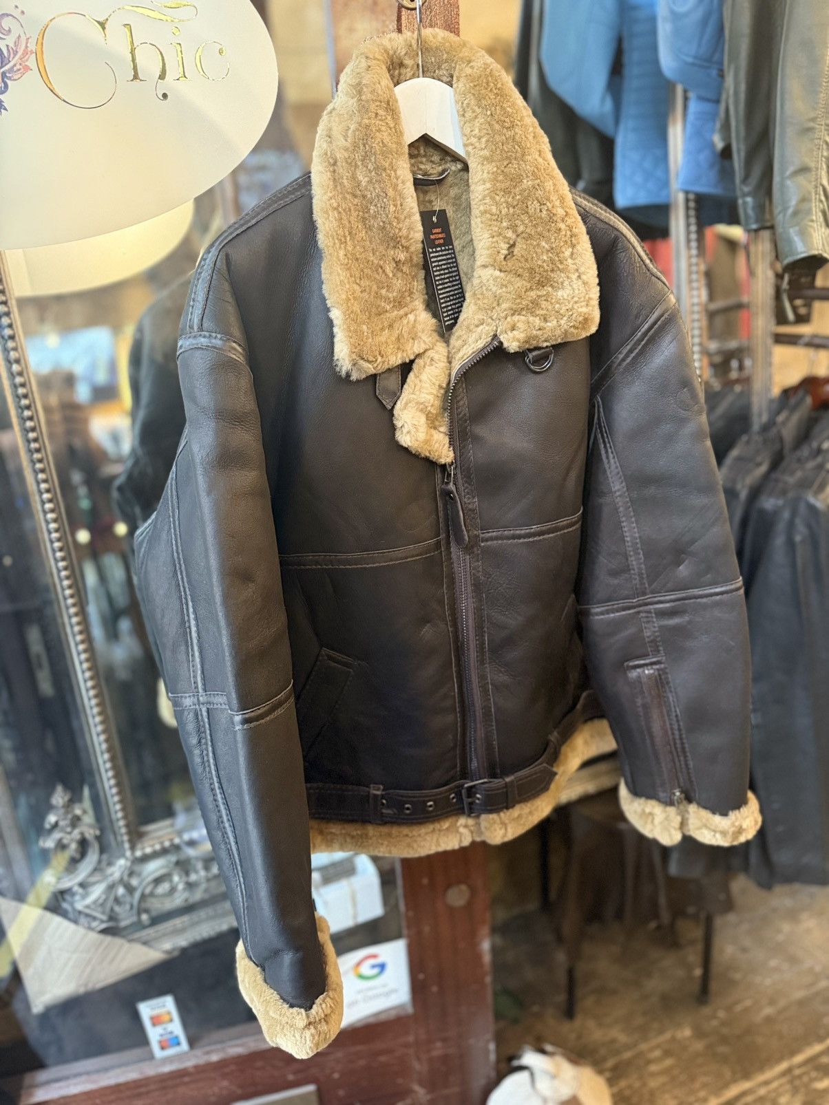 Other Vintage Shearling Aviator Leather Jacket – Genuine Sheepskin Size US XL / EU 56 / 4 - 1 Thumbnail