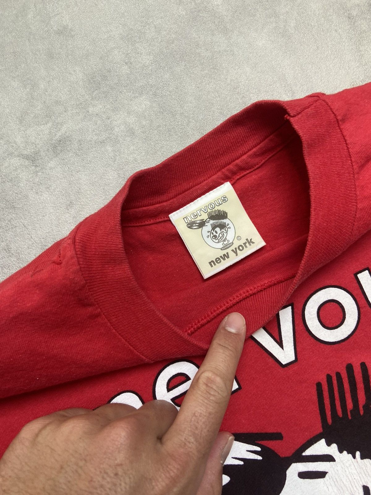 Band Tees 90’s vintage og nervous records new york red tee made in usa Size US XL / EU 56 / 4 - 4 Thumbnail