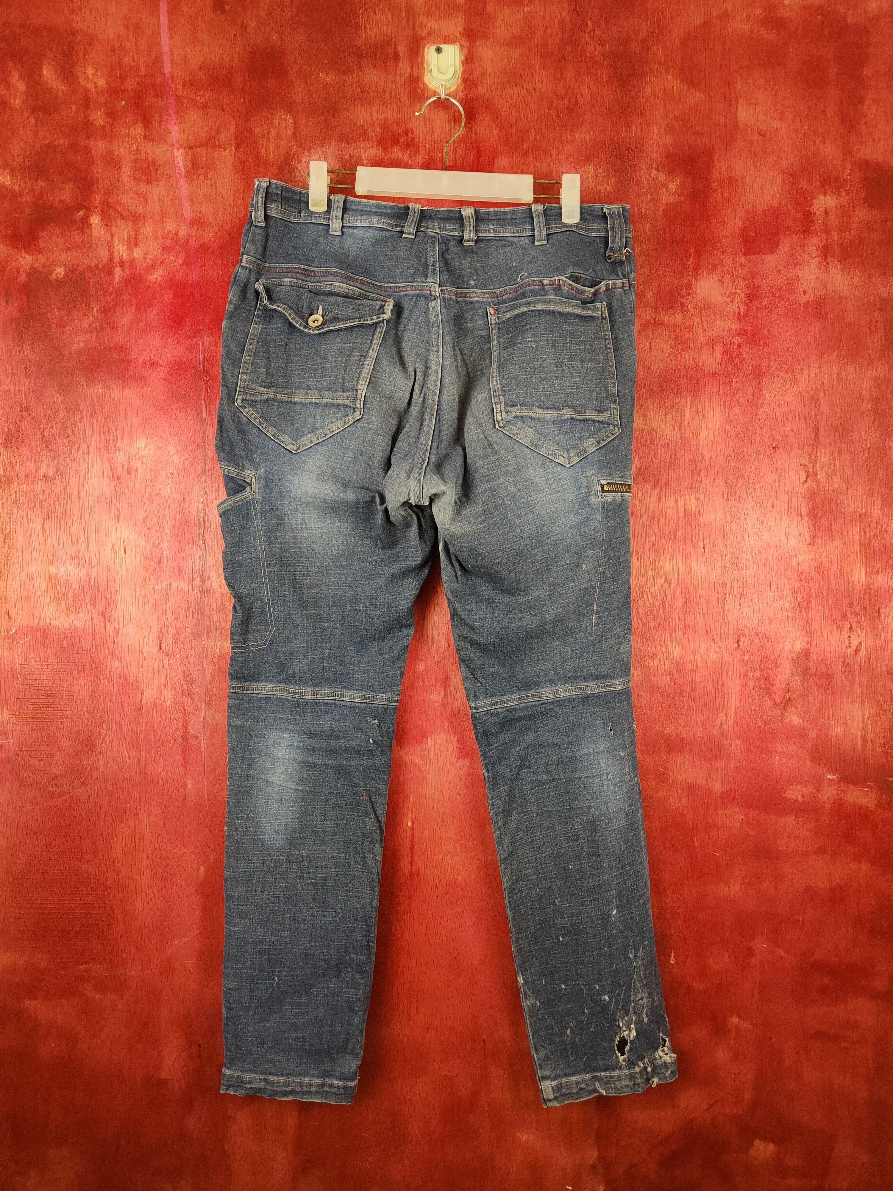 Japanese Brand FieldCore Blue Distressed Ripped Stretch Jeans #S2125 Size US 34 / EU 50 - 9 Thumbnail