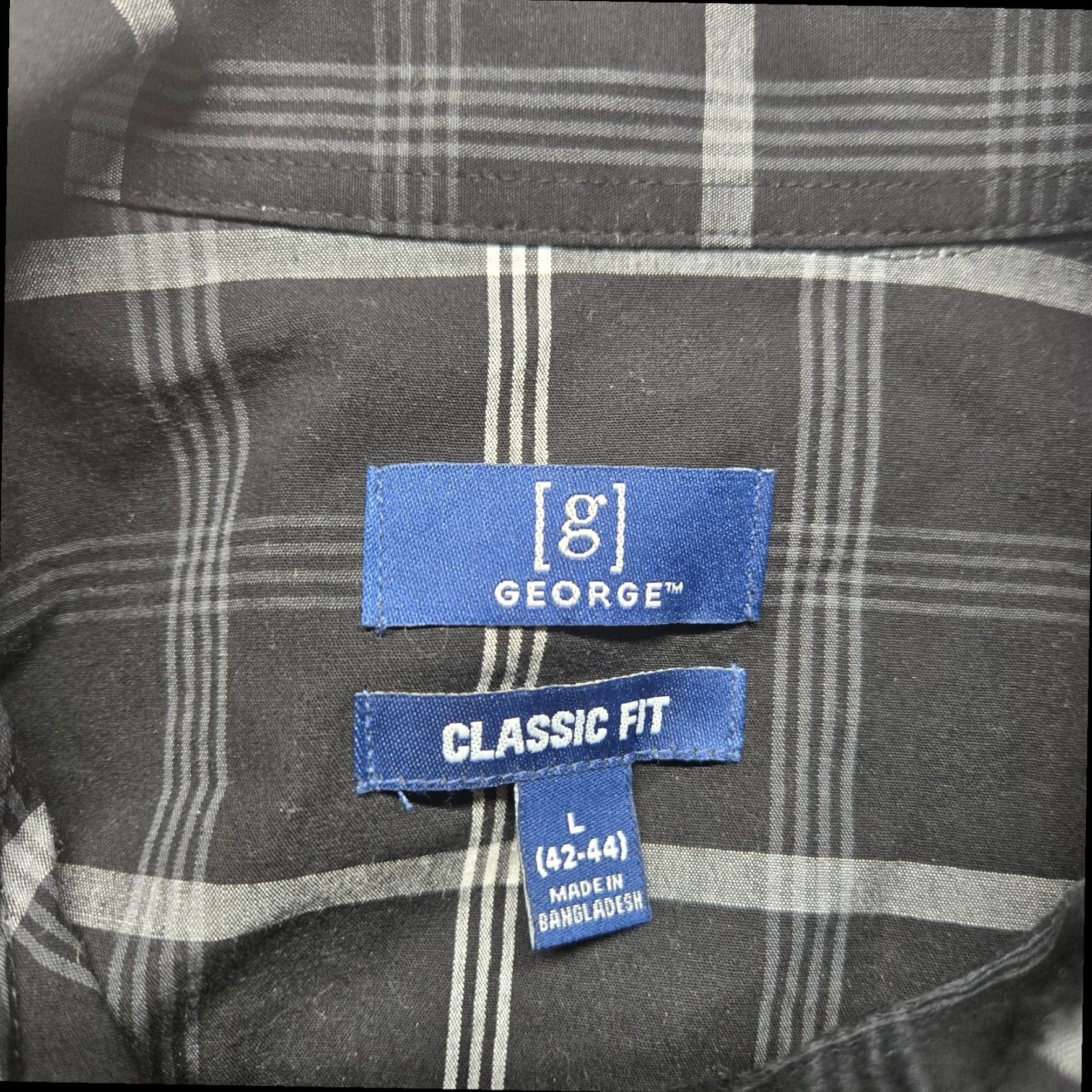 George George Classic Fit Men's Checked Black White Button Down Shirt Large 42-44 Size US L / EU 52-54 / 3 - 3 Thumbnail