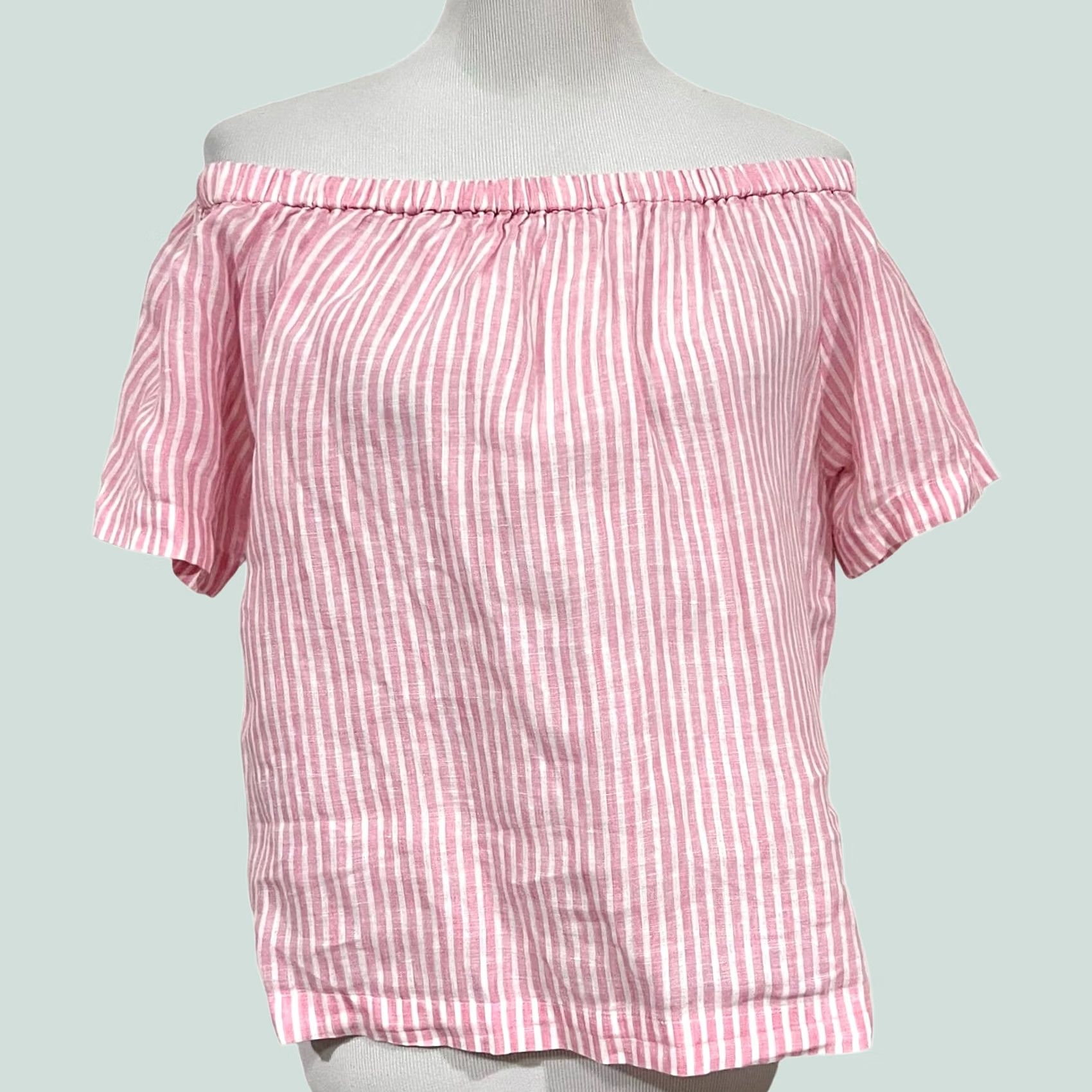 J.Crew J.Crew Pink Off Shoulder Top Linen Striped Women’s Size S Blouse Size S / US 4 / IT 40 - 1 Thumbnail