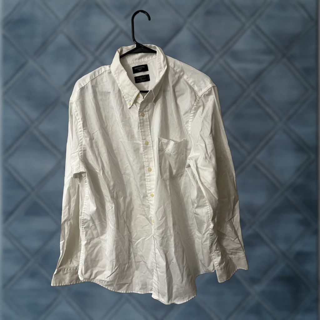 Dockers VINTAGE Dockers Button-Up Shirt Men White Solid XL Classic Collar Button-Front Modern Fit Mens Size US XL / EU 56 / 4 - 1 Thumbnail