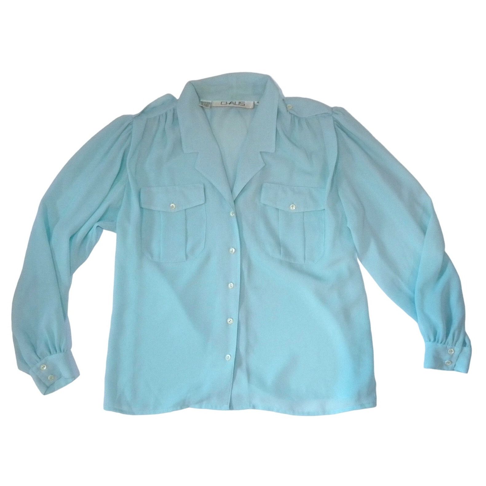 Vintage 90s Y2K Semi Sheer Turquoise Blouse w Epaulettes CHAUS | S Size S / US 4 / IT 40 - 7 Thumbnail