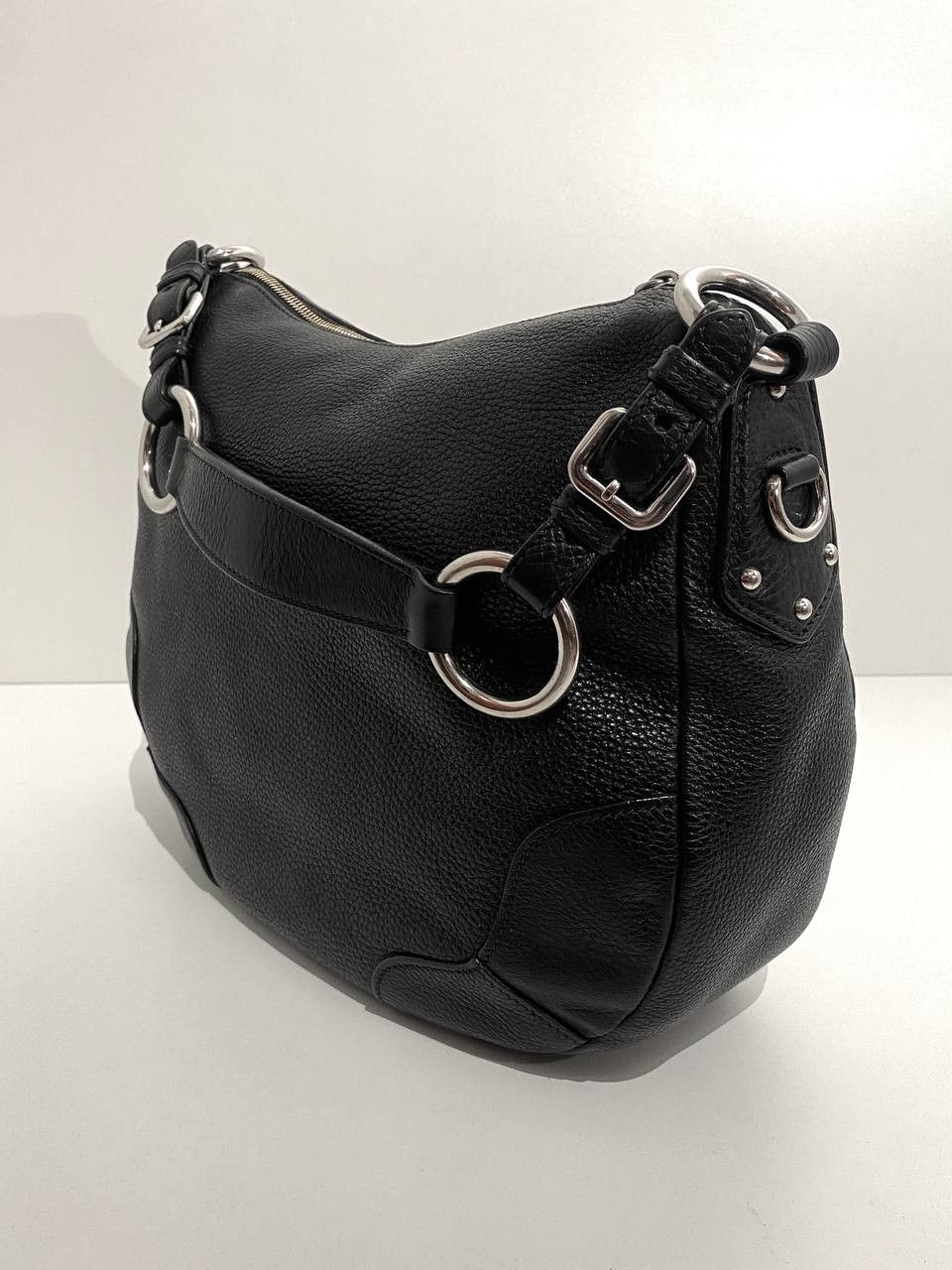 Prada Prada Logo Black Leather Vitello Daino Hobo Shoulder Bag Size ONE SIZE - 10 Thumbnail