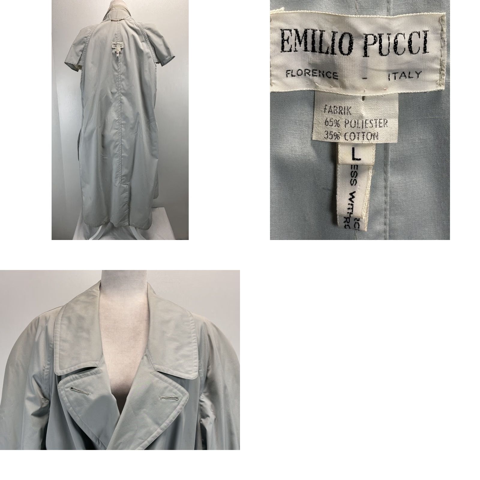 Emilio Pucci VINTAGE Emilio Pucci Women’s Trench Coat Jacket Long Sleeve Belted Regular Size Large Seafoam Green Gray Italy Size L / US 10 / IT 46 - 8 Thumbnail