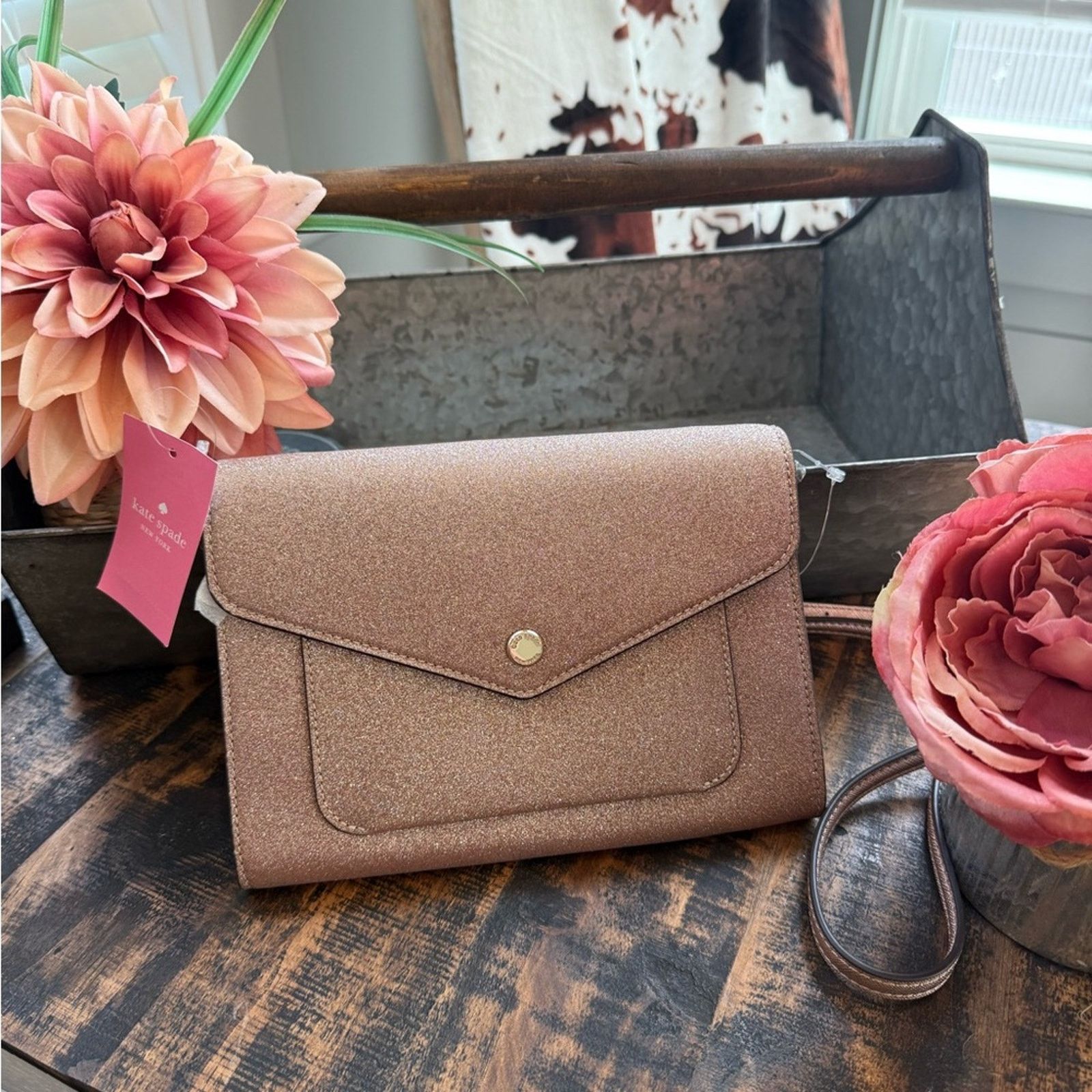 Kate Spade KATE SPADE Rosegold Glitter Fabric Flap Crossbody Size ONE SIZE - 1 Thumbnail