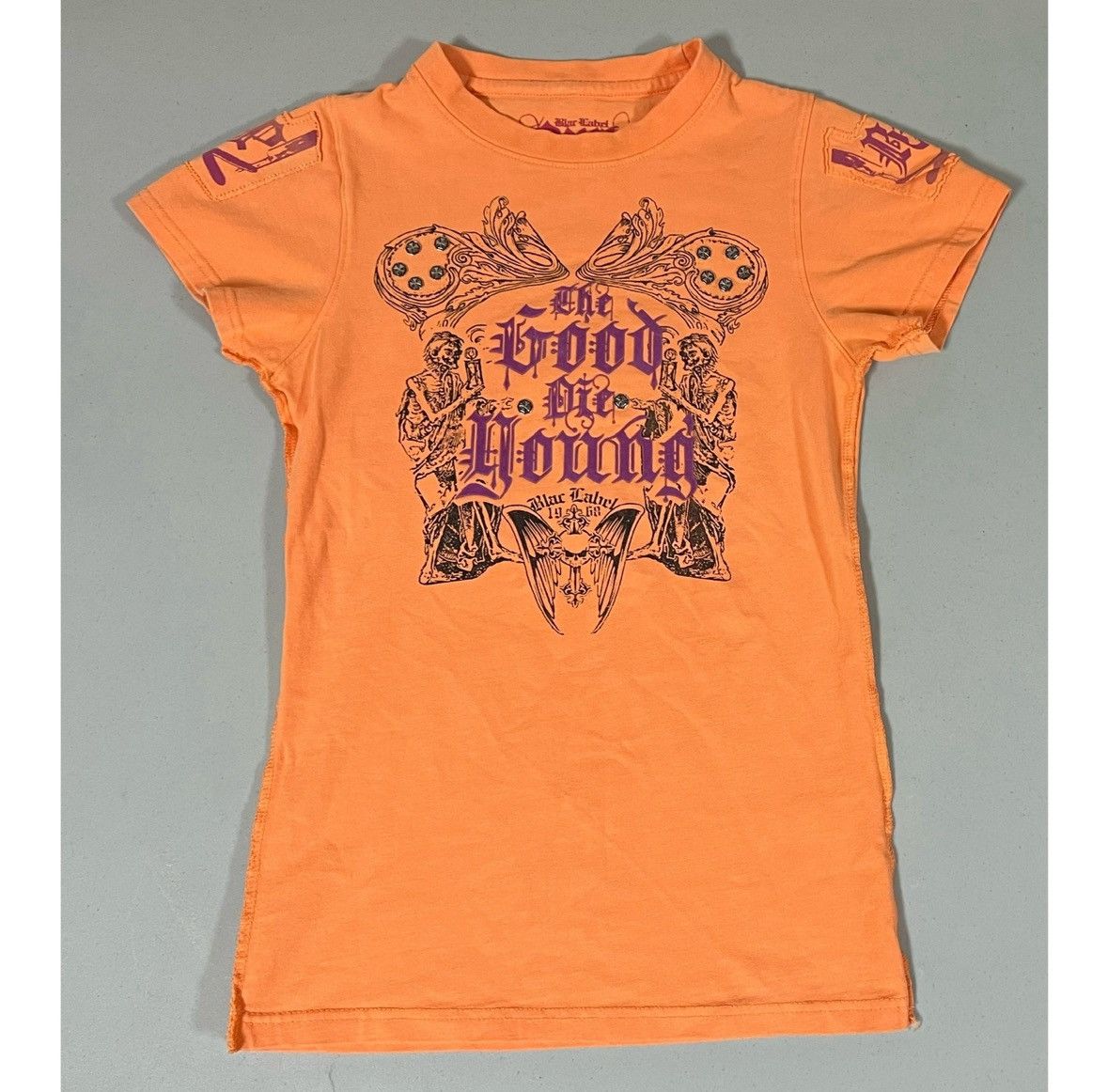 Black Label Orange Biker Y2K Tattoo Graphic Tee T-Shirt Top Size S 🧡✨ Size S / US 4 / IT 40 - 1 Thumbnail