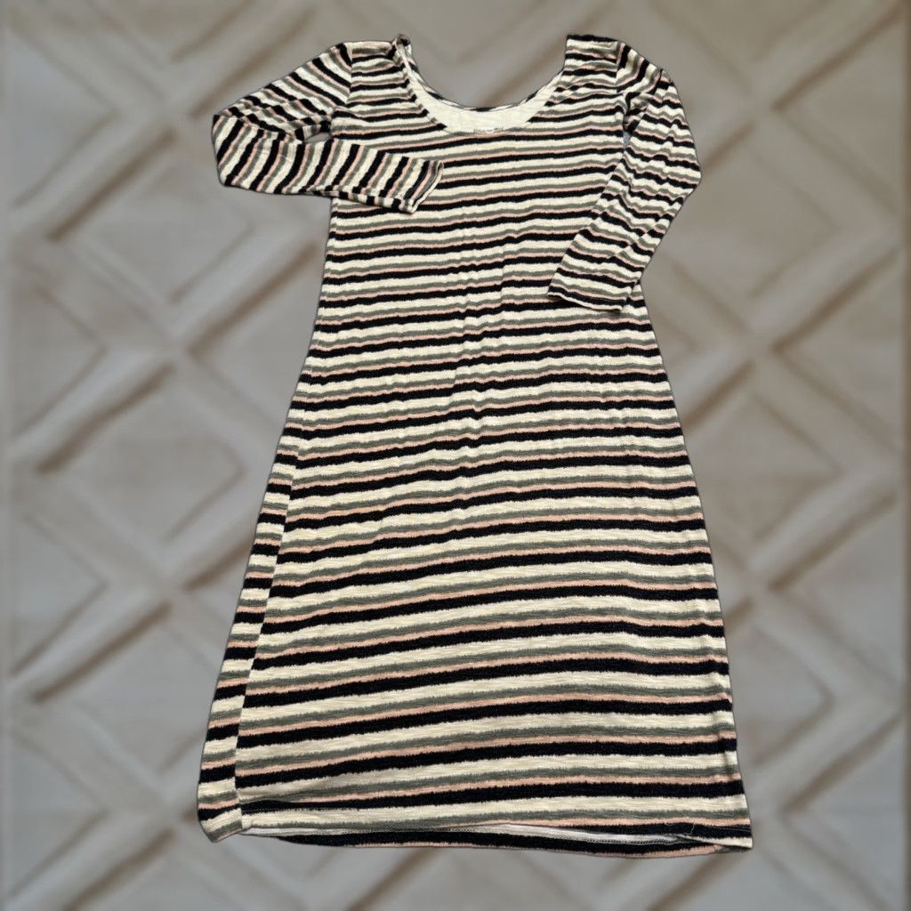 Vintage Dolan Brand Women Dress Shift T-Shirts Long Sleeve Knit Rayon Spandex Brown Striped Left Coast Scoop Neck Midi Dress Small White? Wait no. Size S / US 4 / IT 40 - 1 Thumbnail