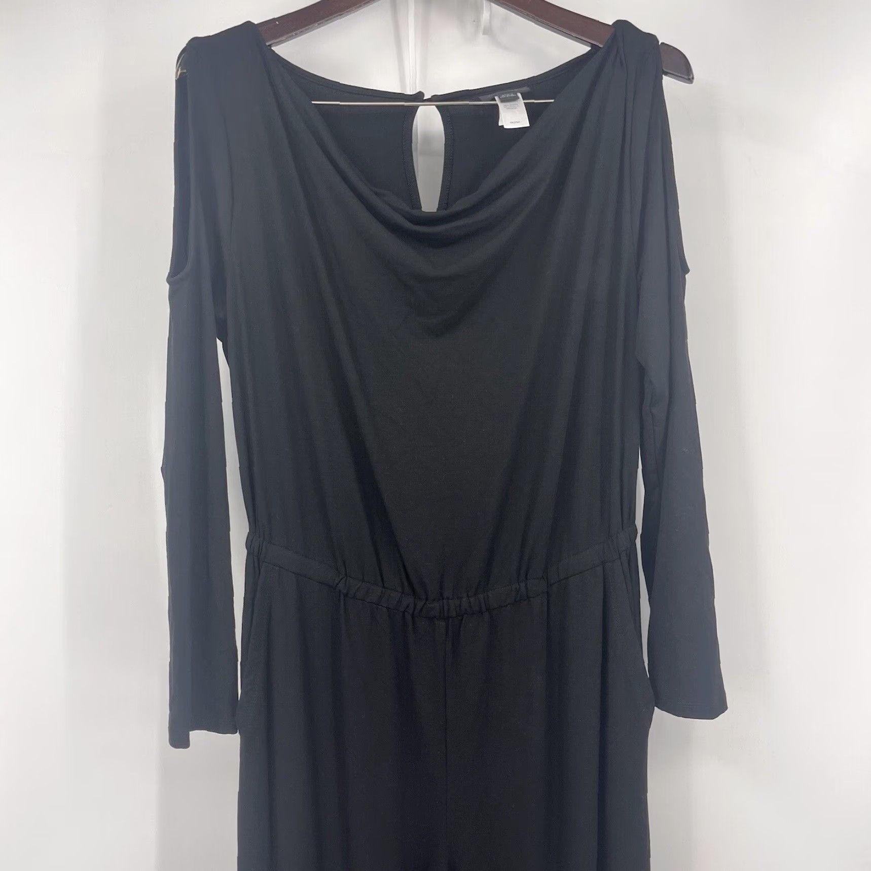 J. Jill J. Jill Wearever Jumpsuit Women S Cold Shoulder Stretch Black Jersey Quiet Luxury Cottagecore Size 28" / US 6 / IT 42 - 2 Thumbnail