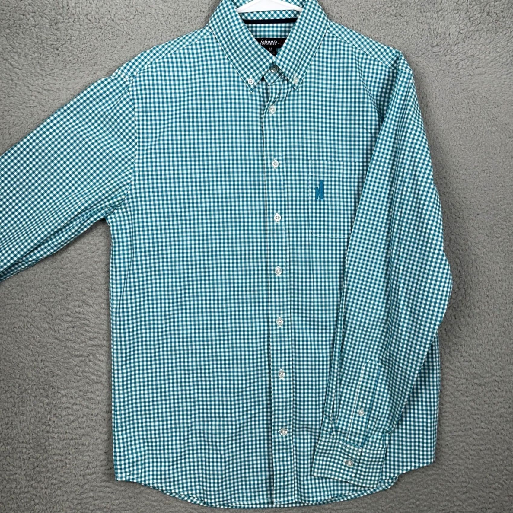 johnnie-O Johnnie-O Shirt Mens M Teal White Button-Down Gingham Check Long Sleeve EUC Size US M / EU 48-50 / 2 - 2 Thumbnail