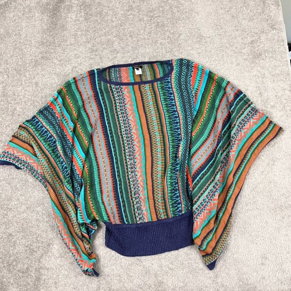 Vintage NOVICA Sweater Womens L/XL Multi Boho Striped Alpaca Blend Batwing Poncho Size XL / US 12-14 / IT 48-50 - 5 Thumbnail