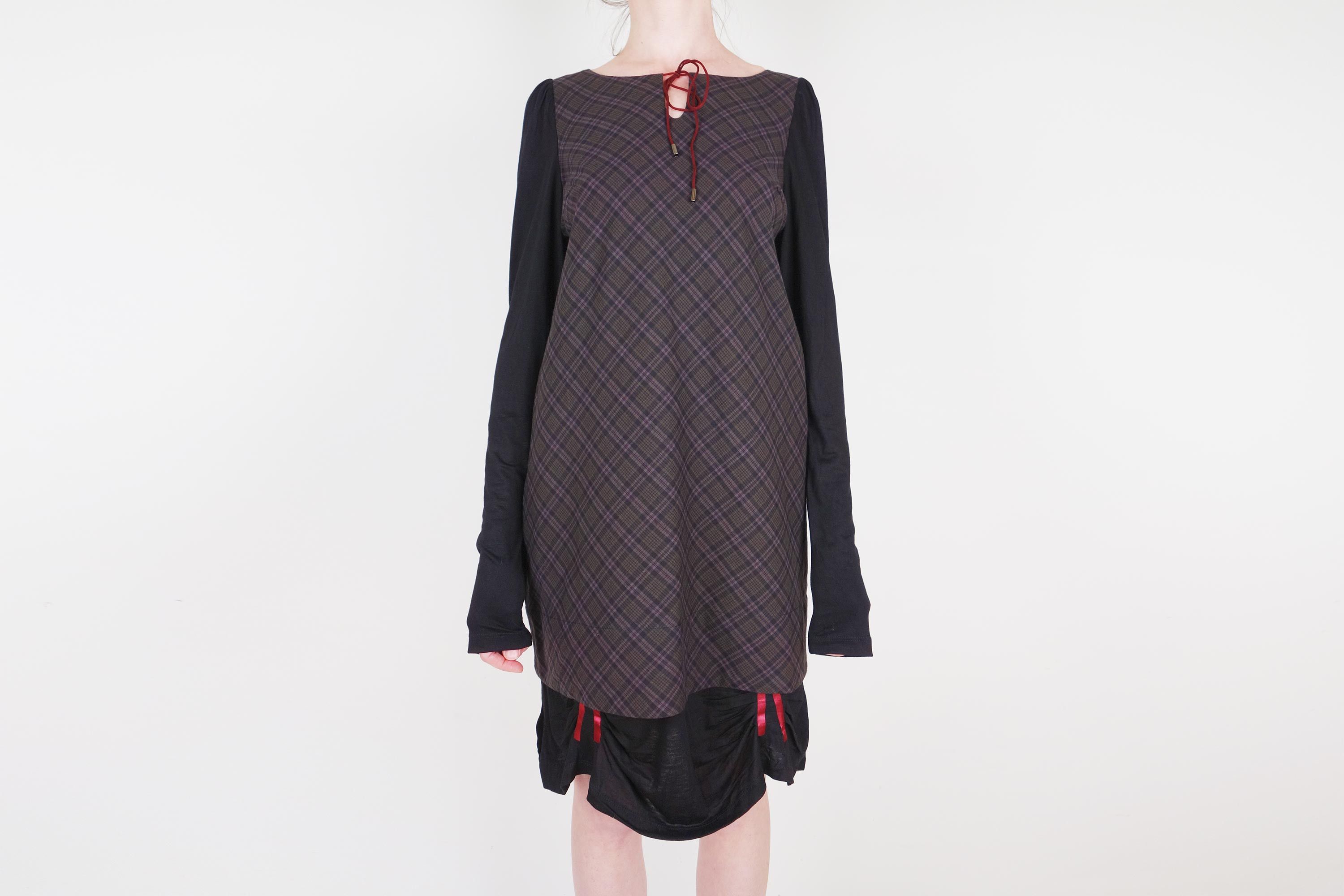 image of Cop.Copine Cotton Mesh Ruched Dress Layered Print Y2K in Black, Women's (Size Medium)