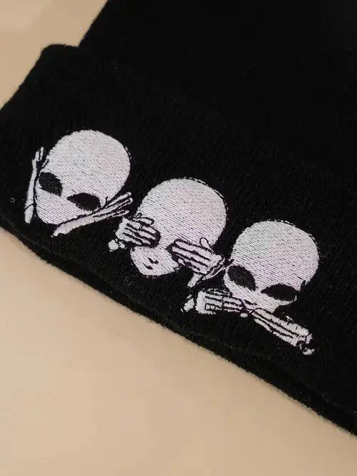 Other Skull Embroidered Beanie Size ONE SIZE - 4 Thumbnail