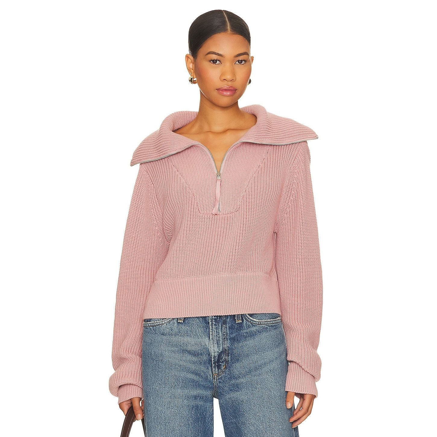 Varley Varley Pink Mentone Half Zip Wide Collar Shaker Sweater XS Size XS / US 0-2 / IT 36-38 - 3 Thumbnail