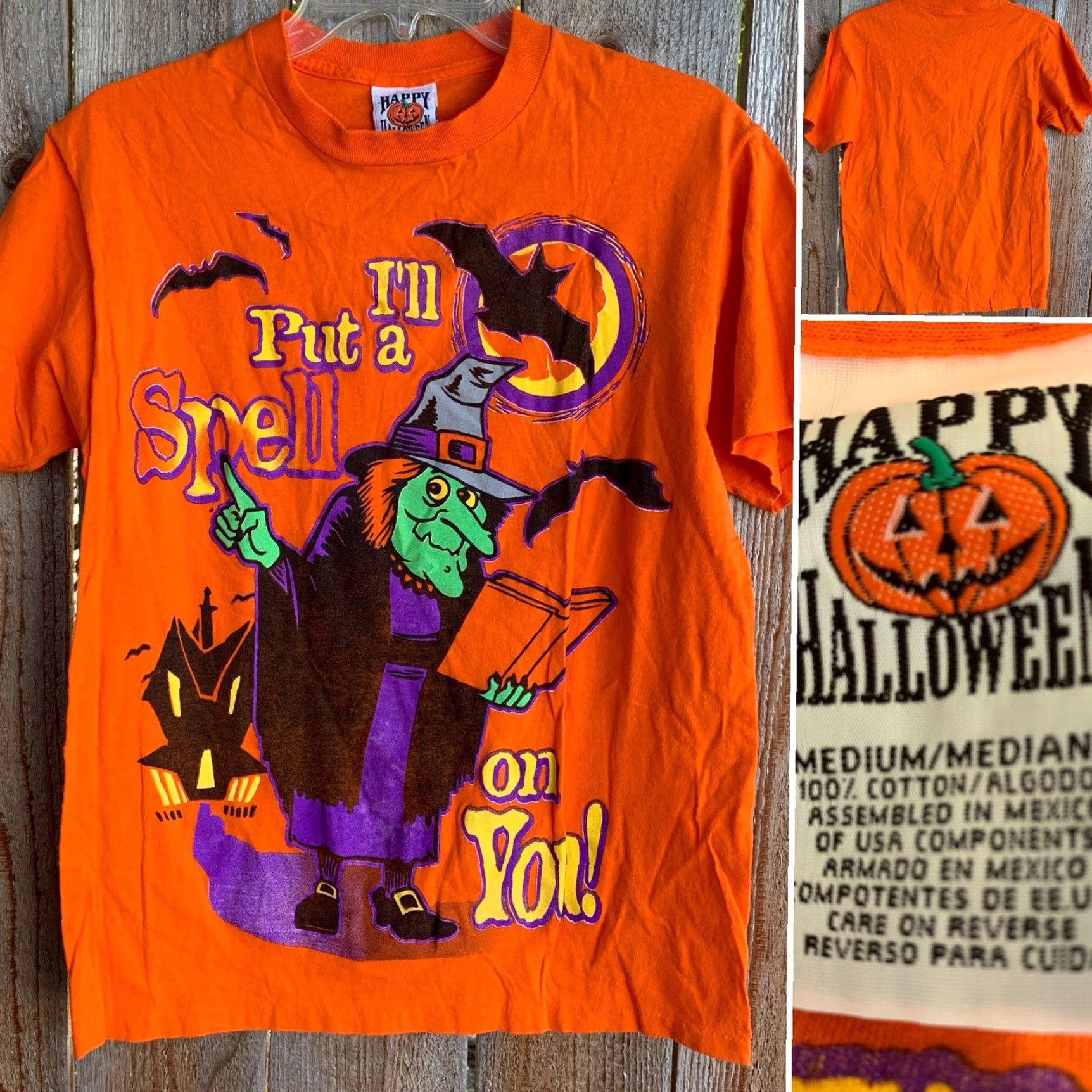 Spell VINTAGE Happy Halloween T-Shirt M 90s Orange Graphic Print Short Sleeve Crew Neck Men Redacted? Size US M / EU 48-50 / 2 - 2 Thumbnail