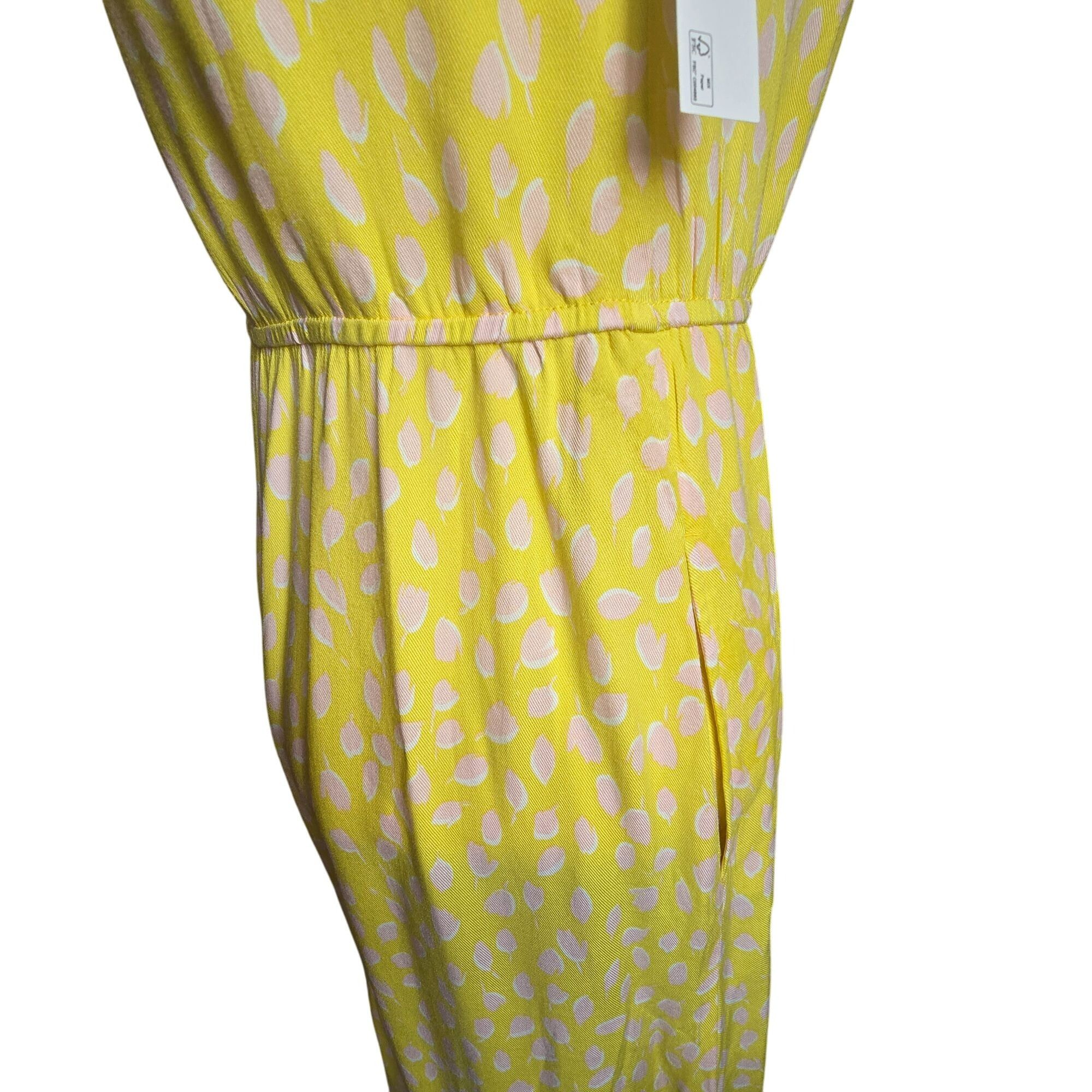 Other Yellow Sleeveless Maxi Dress With Pink Leaf Print & Elastic Size M / US 6-8 / IT 42-44 - 6 Thumbnail