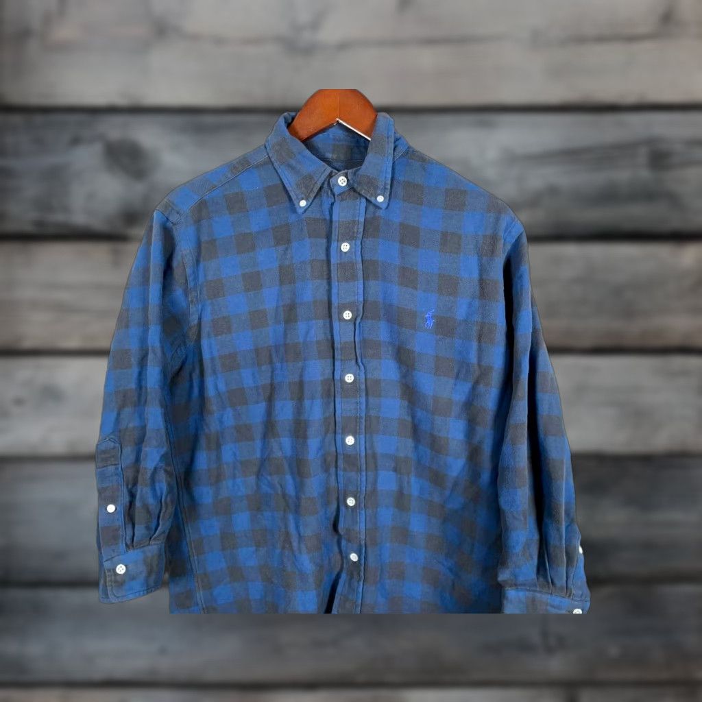 Polo Ralph Lauren VINTAGE Polo Ralph Lauren Flannel Shirt Adult Medium Blue Black Buffalo Plaid Oversized 80s Womens Size M / US 6-8 / IT 42-44 - 1 Thumbnail