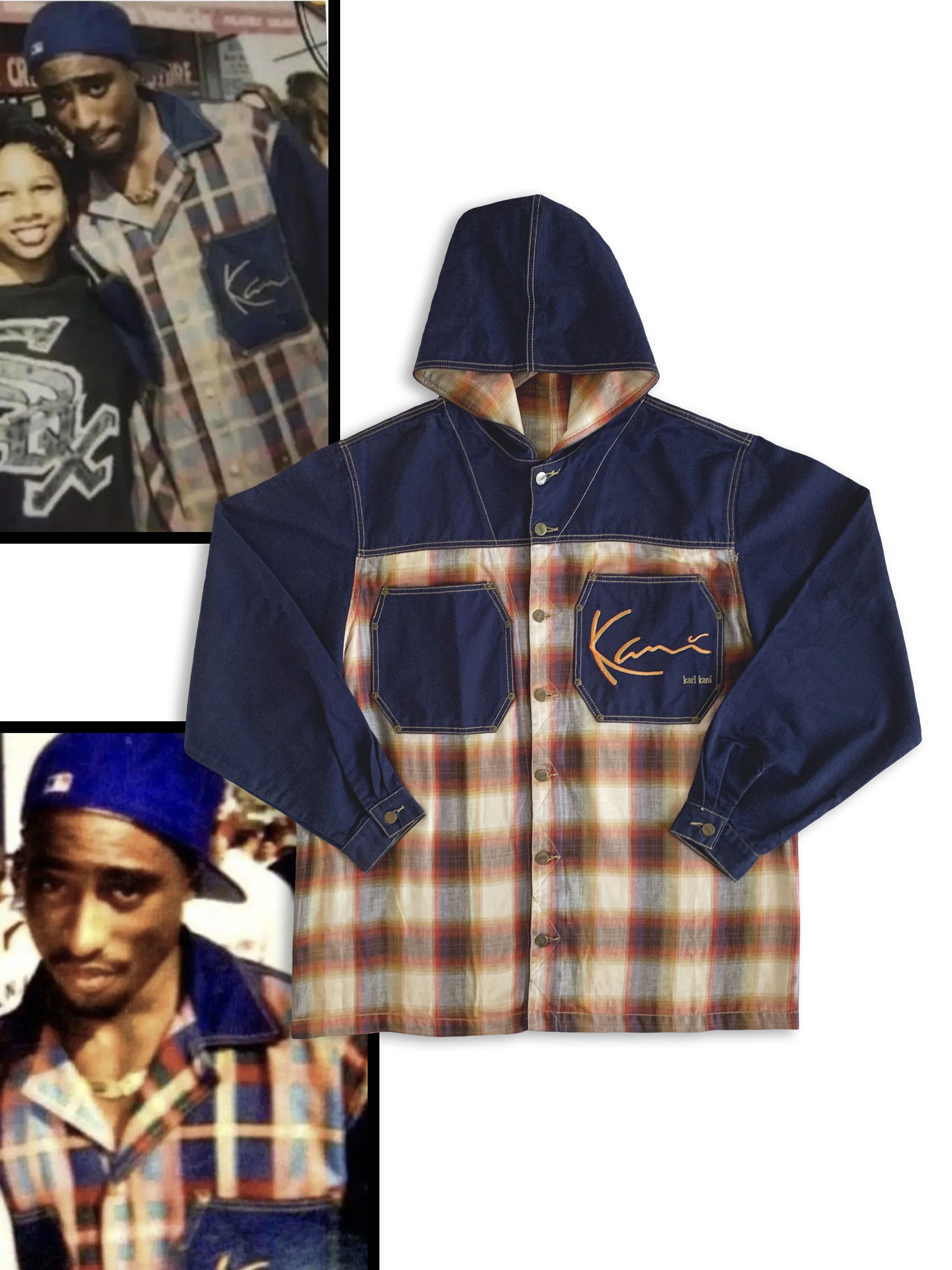 Karl Kani Vintage 90s KARL KANI Denim Jacket Shirt 2pac Tupac Hip